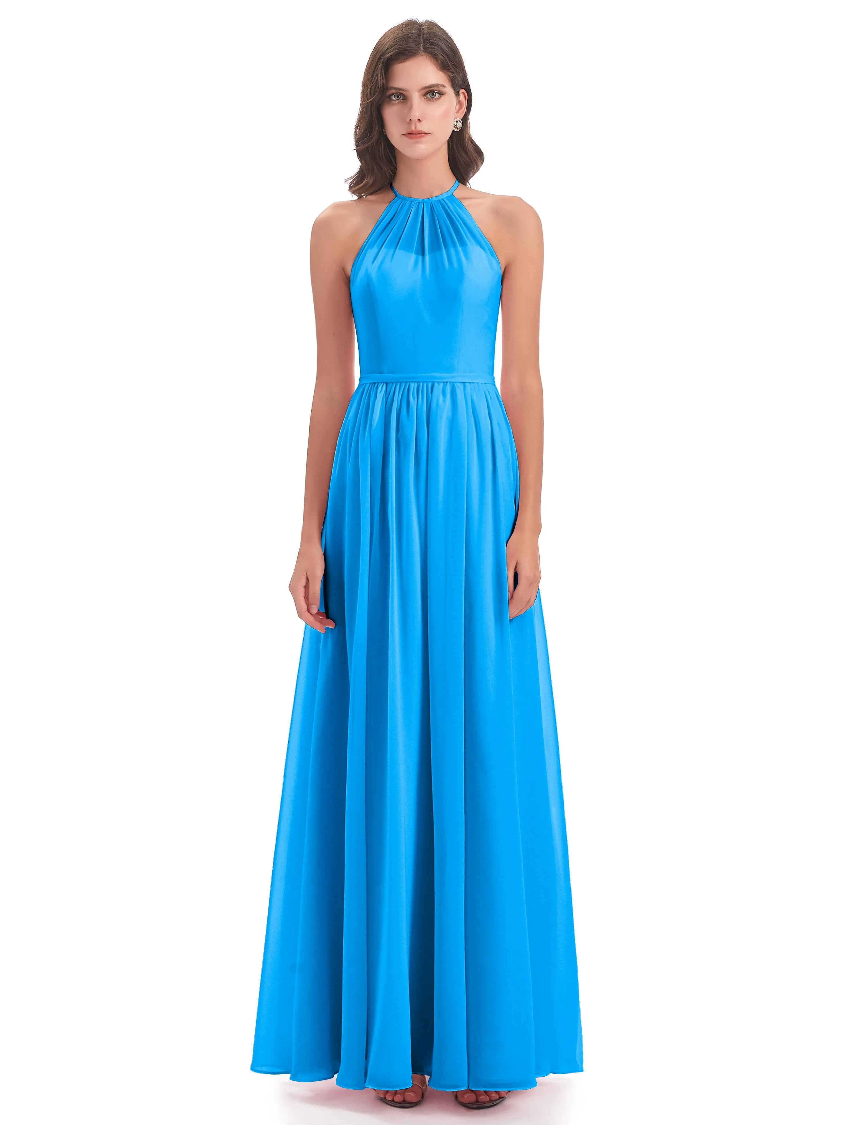 Mila Dazzling Chiffon Halter Floor Length Bridesmaid Dresses