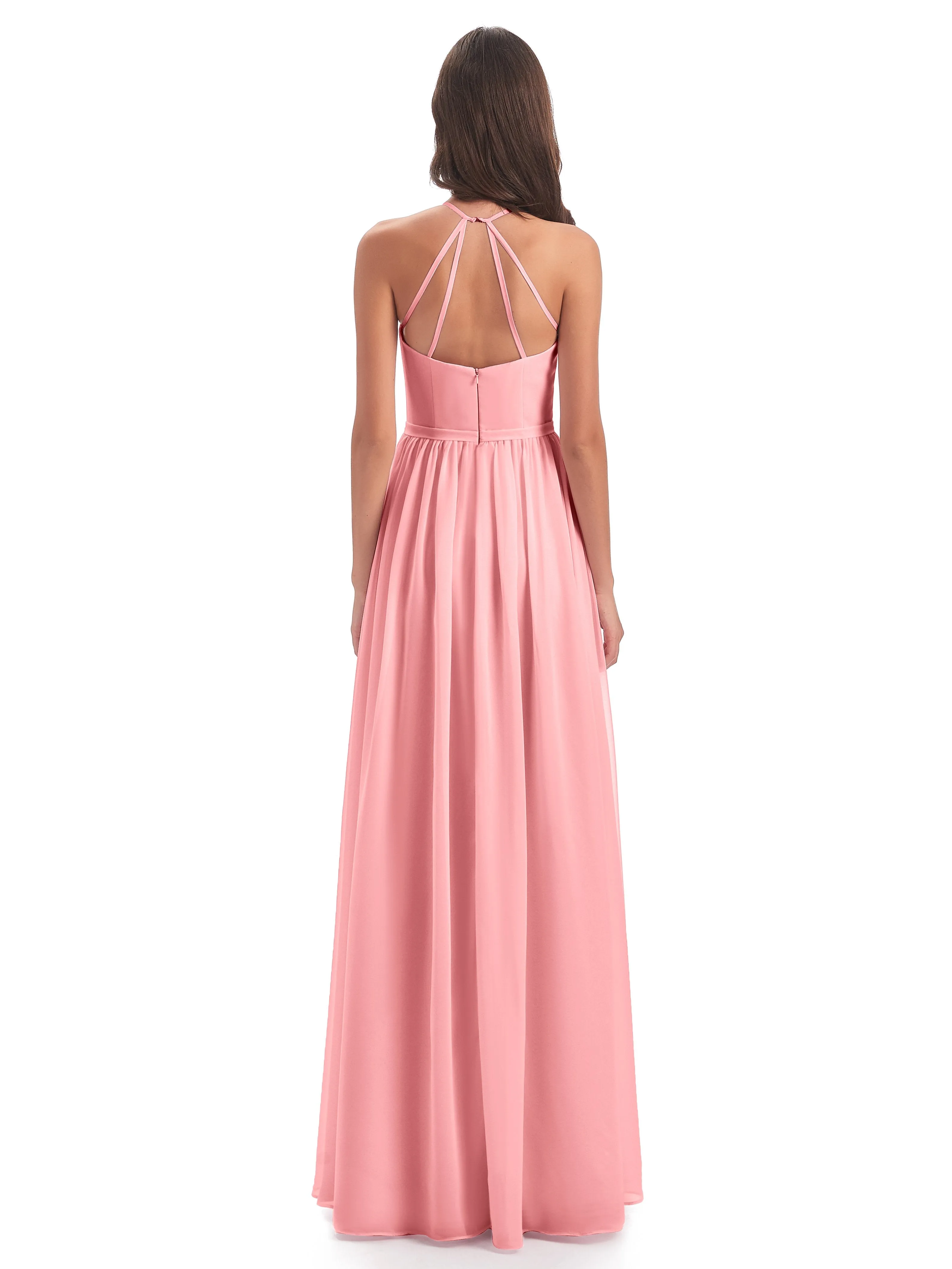 Mila Dazzling Chiffon Halter Floor Length Bridesmaid Dresses