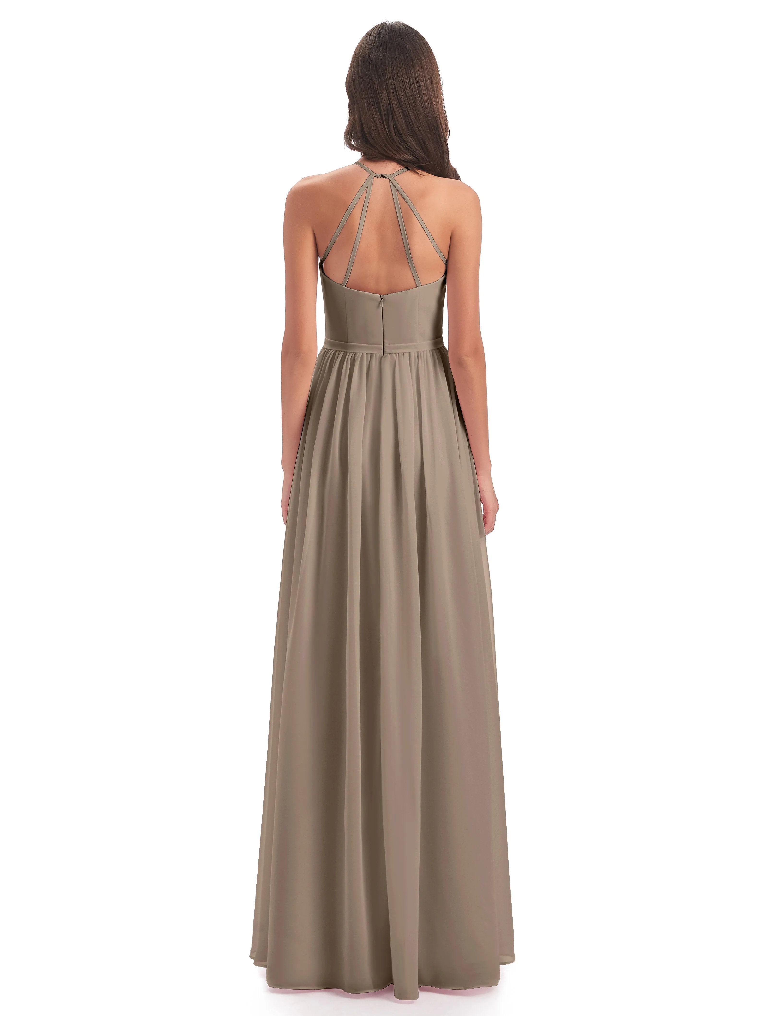 Mila Dazzling Chiffon Halter Floor Length Bridesmaid Dresses