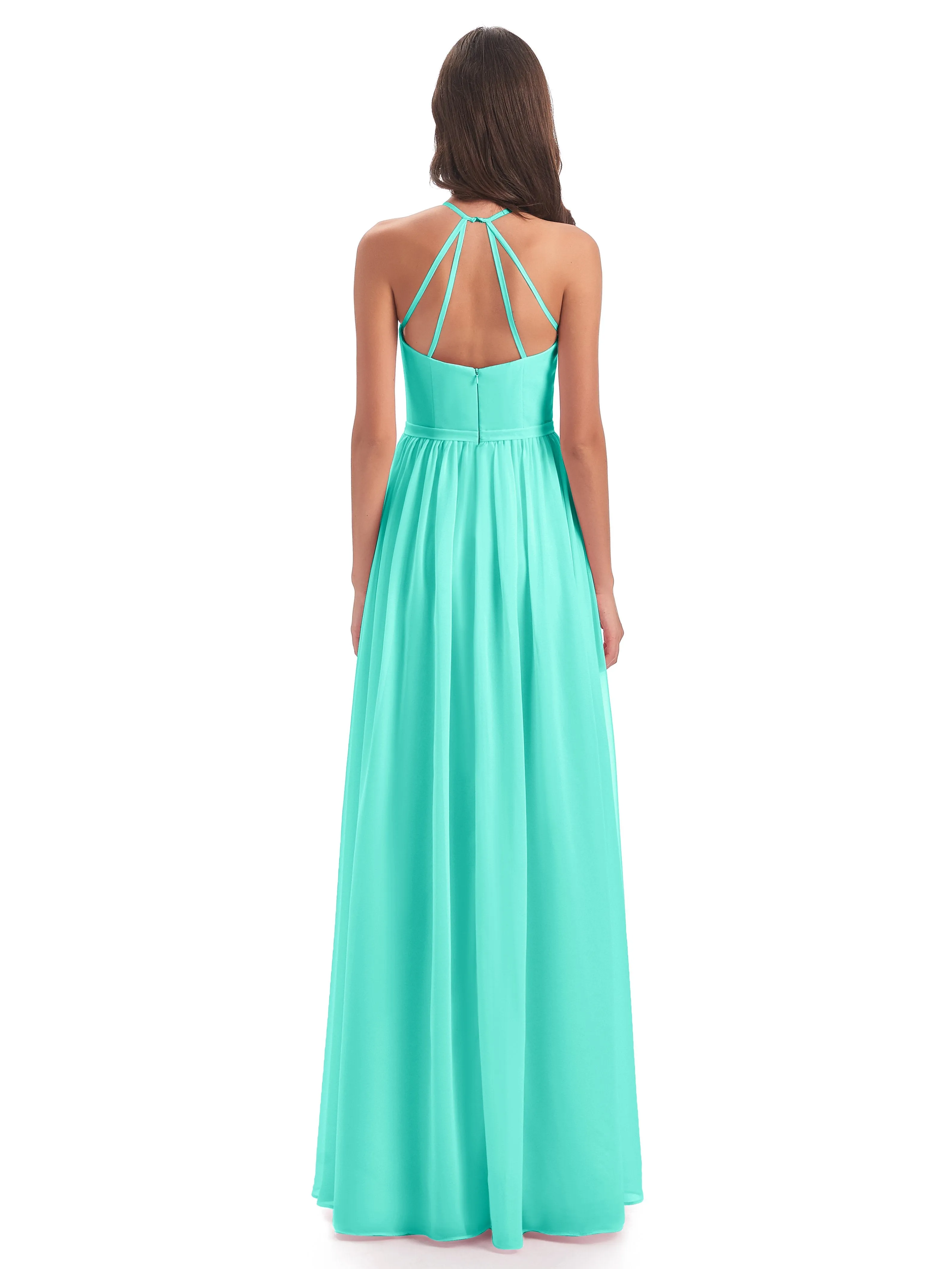 Mila Dazzling Chiffon Halter Floor Length Bridesmaid Dresses