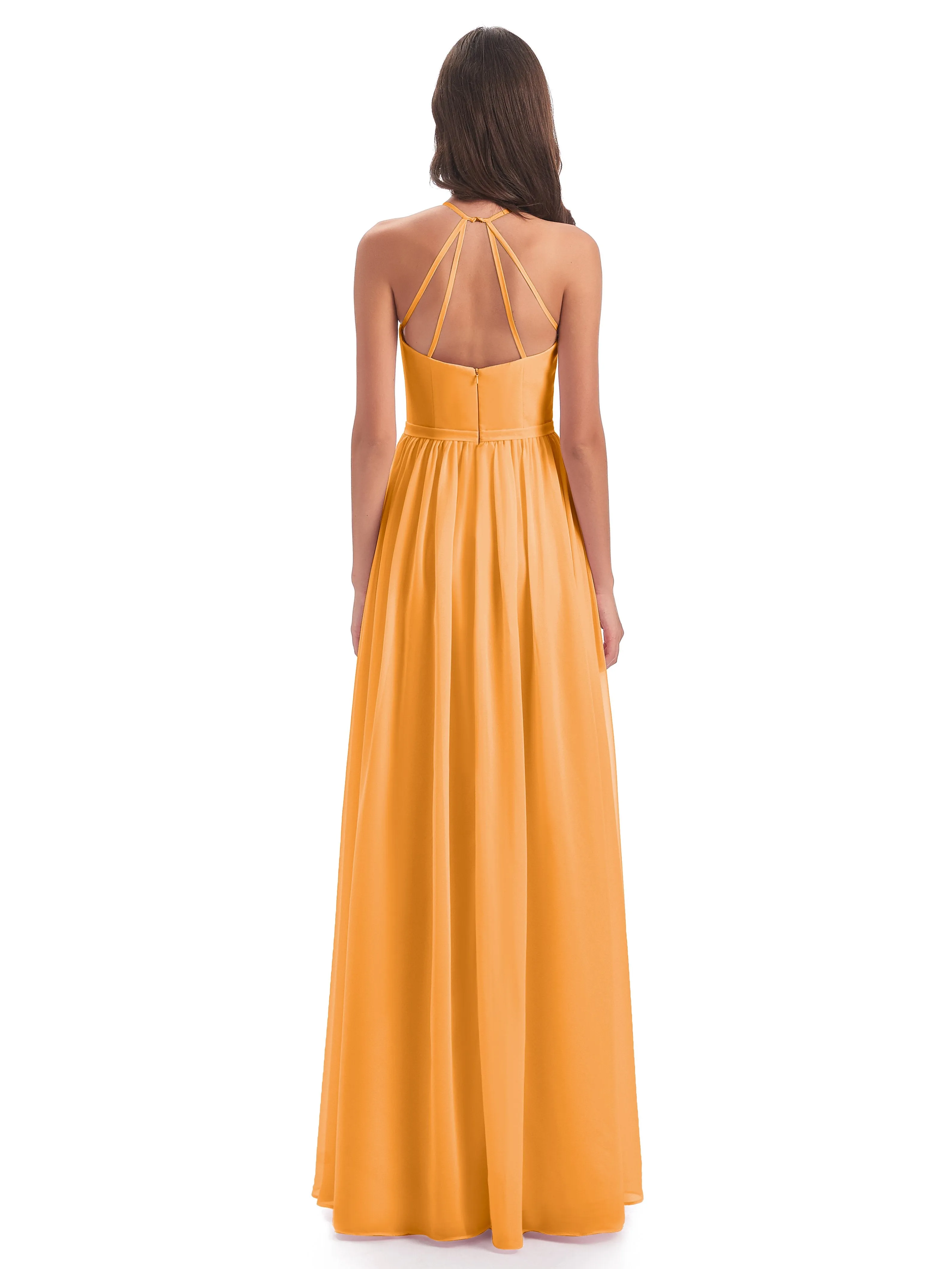 Mila Dazzling Chiffon Halter Floor Length Bridesmaid Dresses