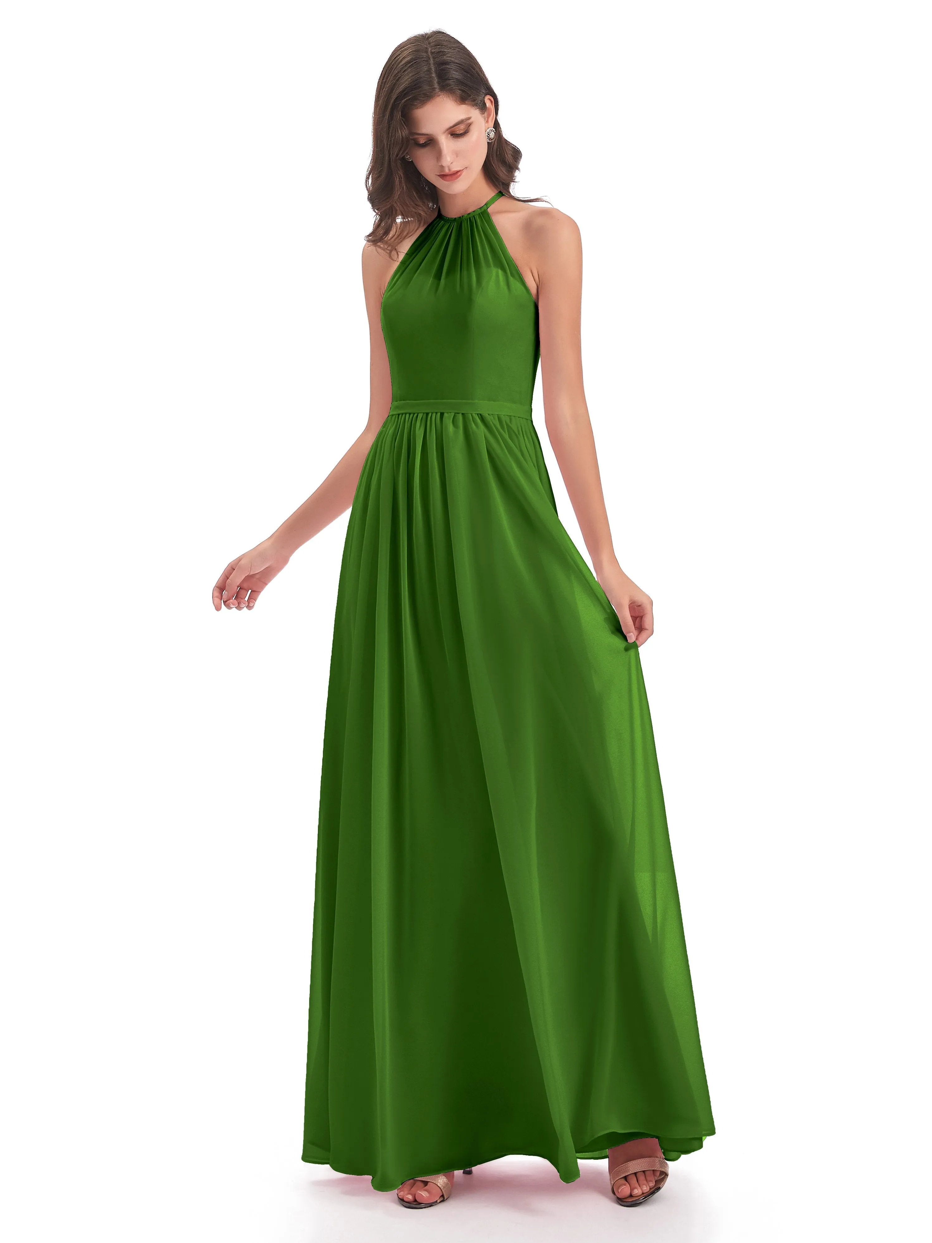 Mila Dazzling Chiffon Halter Floor Length Bridesmaid Dresses