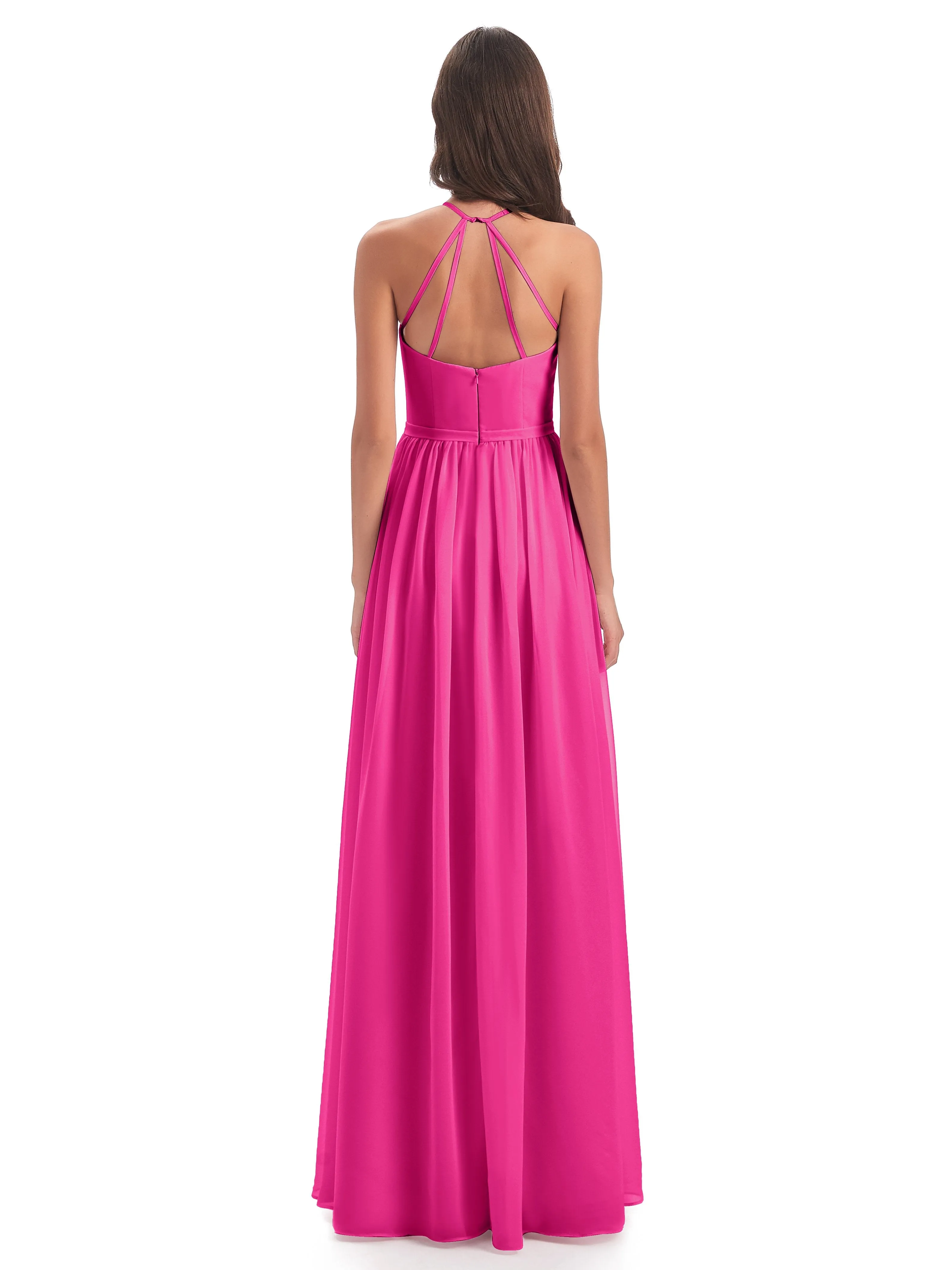 Mila Dazzling Chiffon Halter Floor Length Bridesmaid Dresses