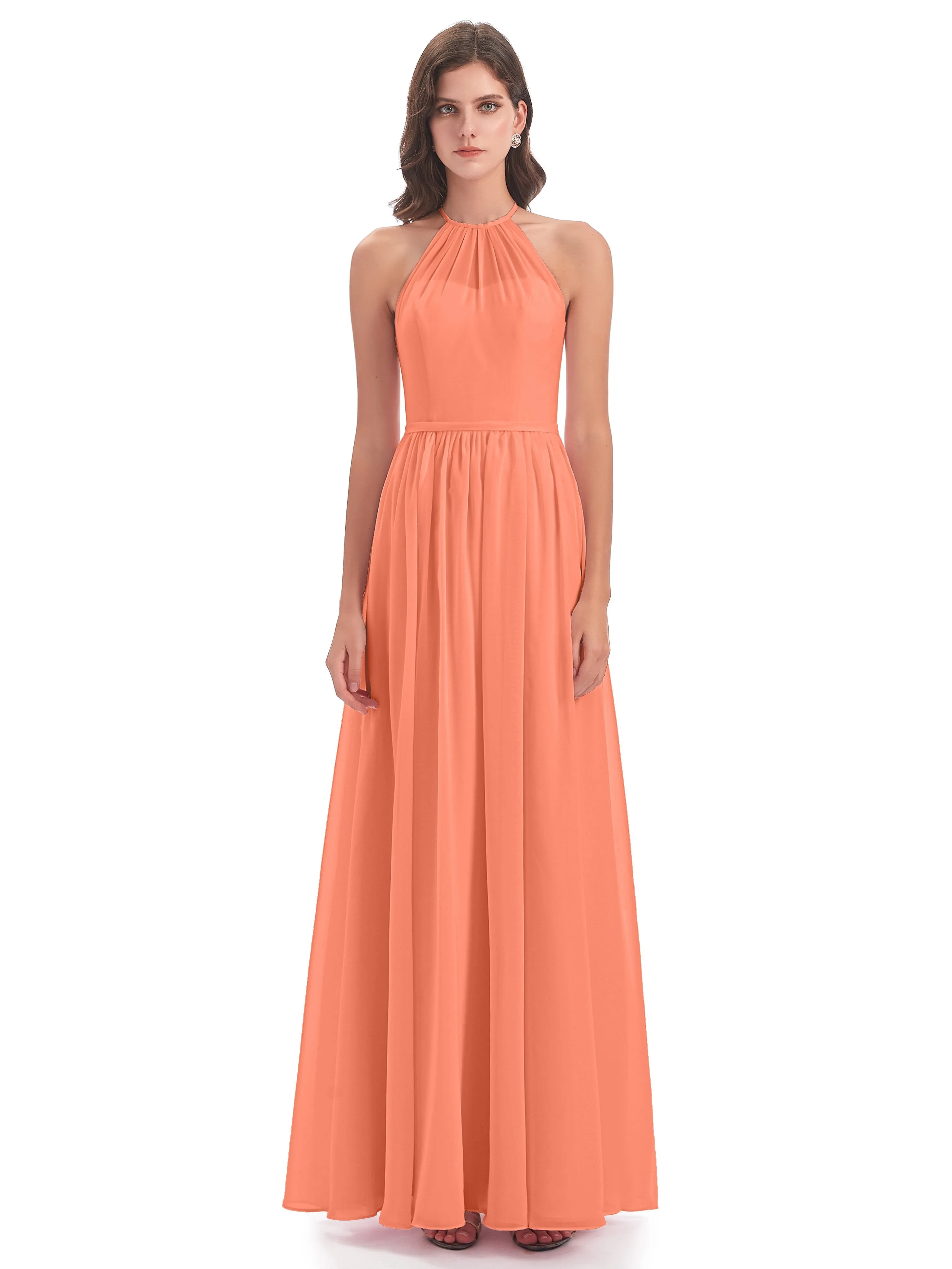 Mila Dazzling Chiffon Halter Floor Length Bridesmaid Dresses