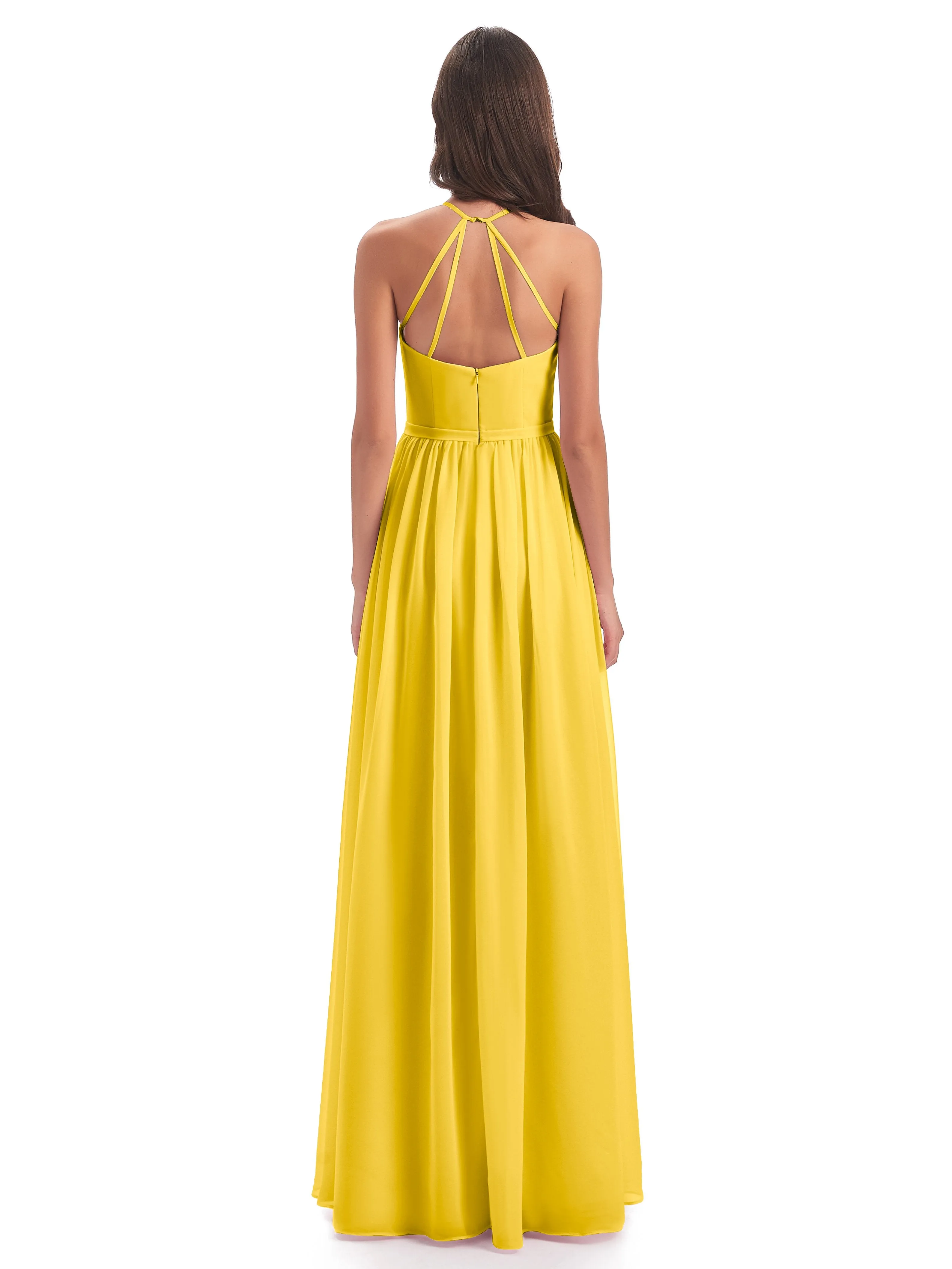 Mila Dazzling Chiffon Halter Floor Length Bridesmaid Dresses