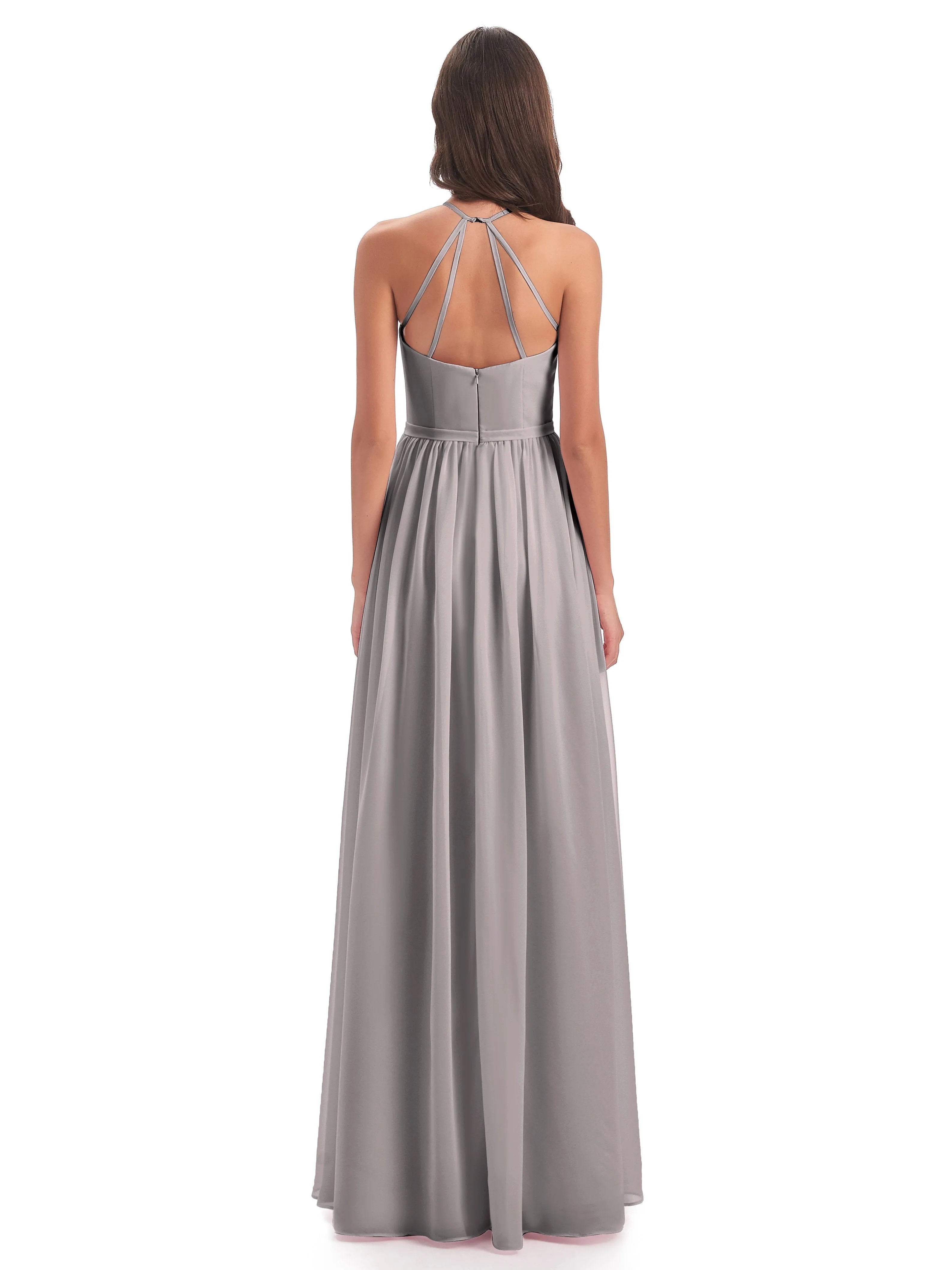 Mila Dazzling Chiffon Halter Floor Length Bridesmaid Dresses