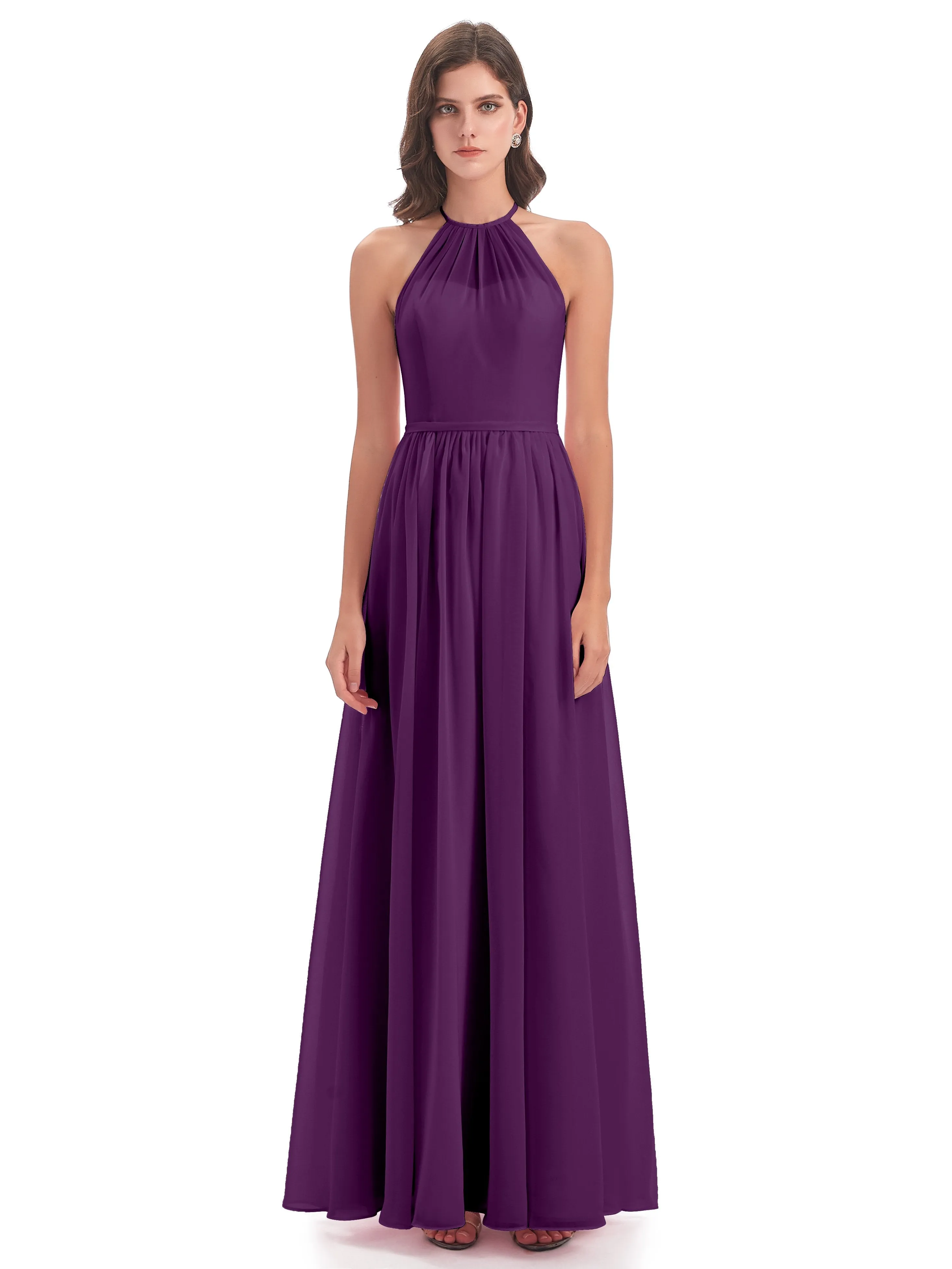 Mila Dazzling Chiffon Halter Floor Length Bridesmaid Dresses