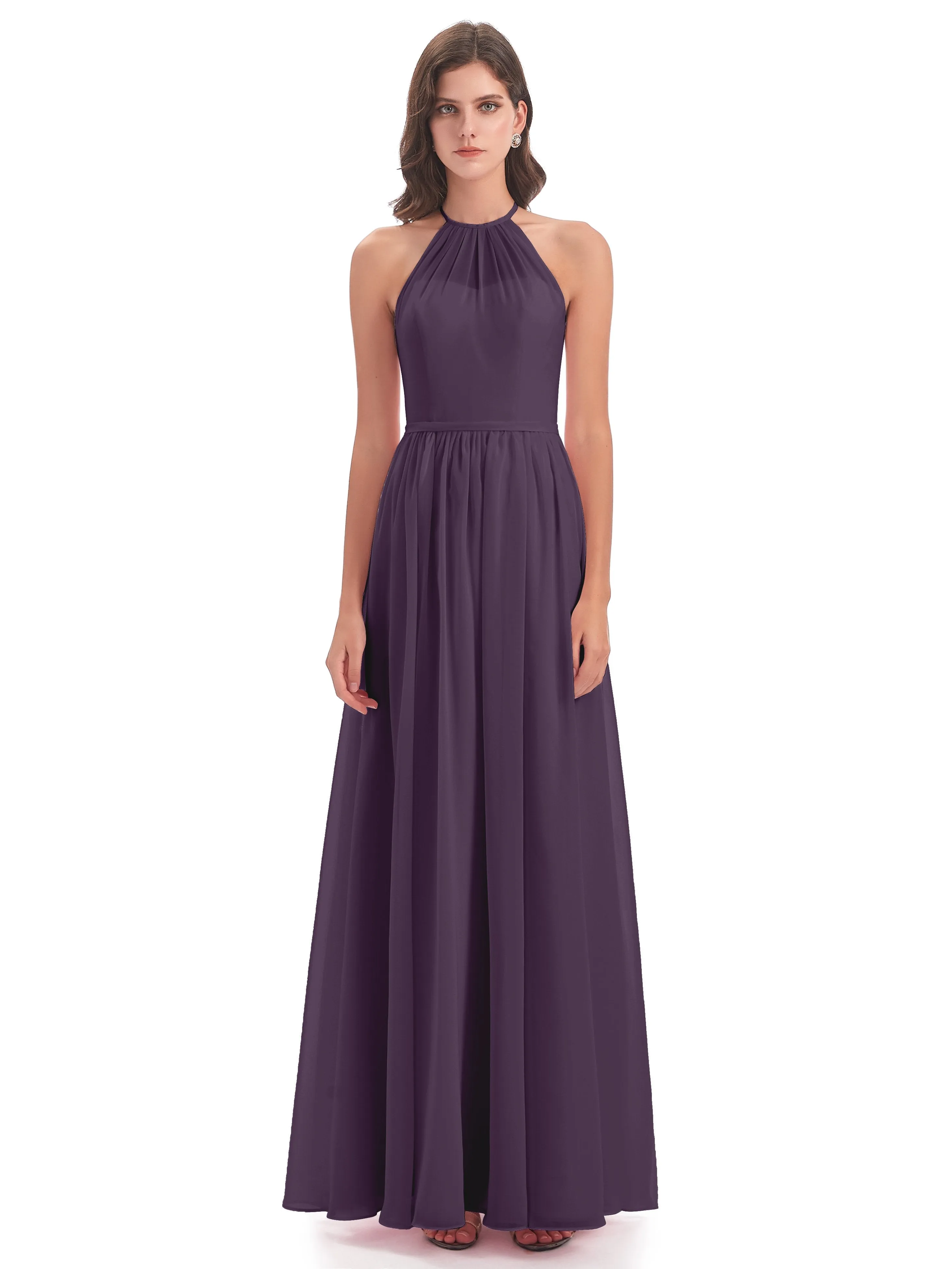 Mila Dazzling Chiffon Halter Floor Length Bridesmaid Dresses