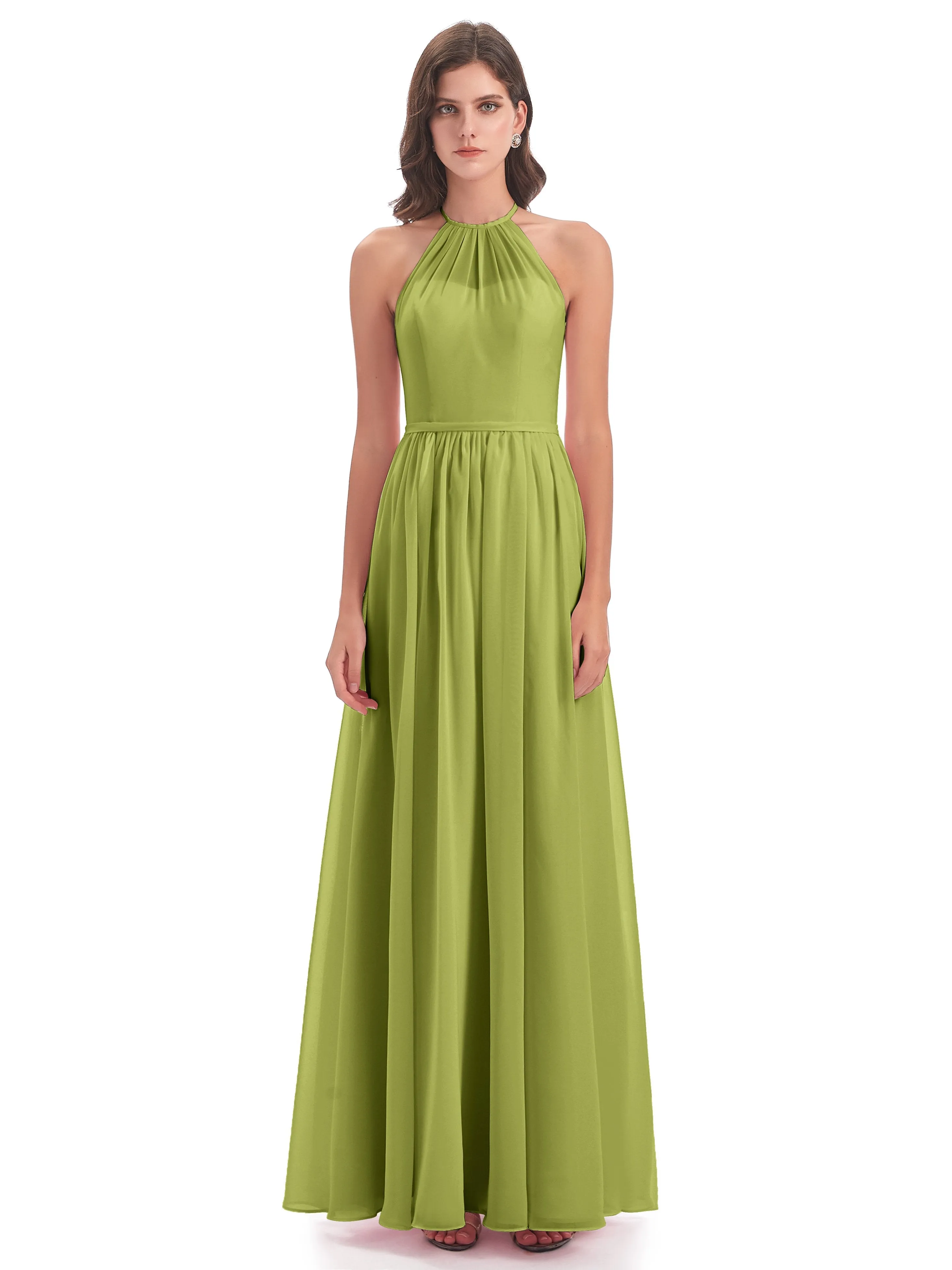 Mila Dazzling Chiffon Halter Floor Length Bridesmaid Dresses