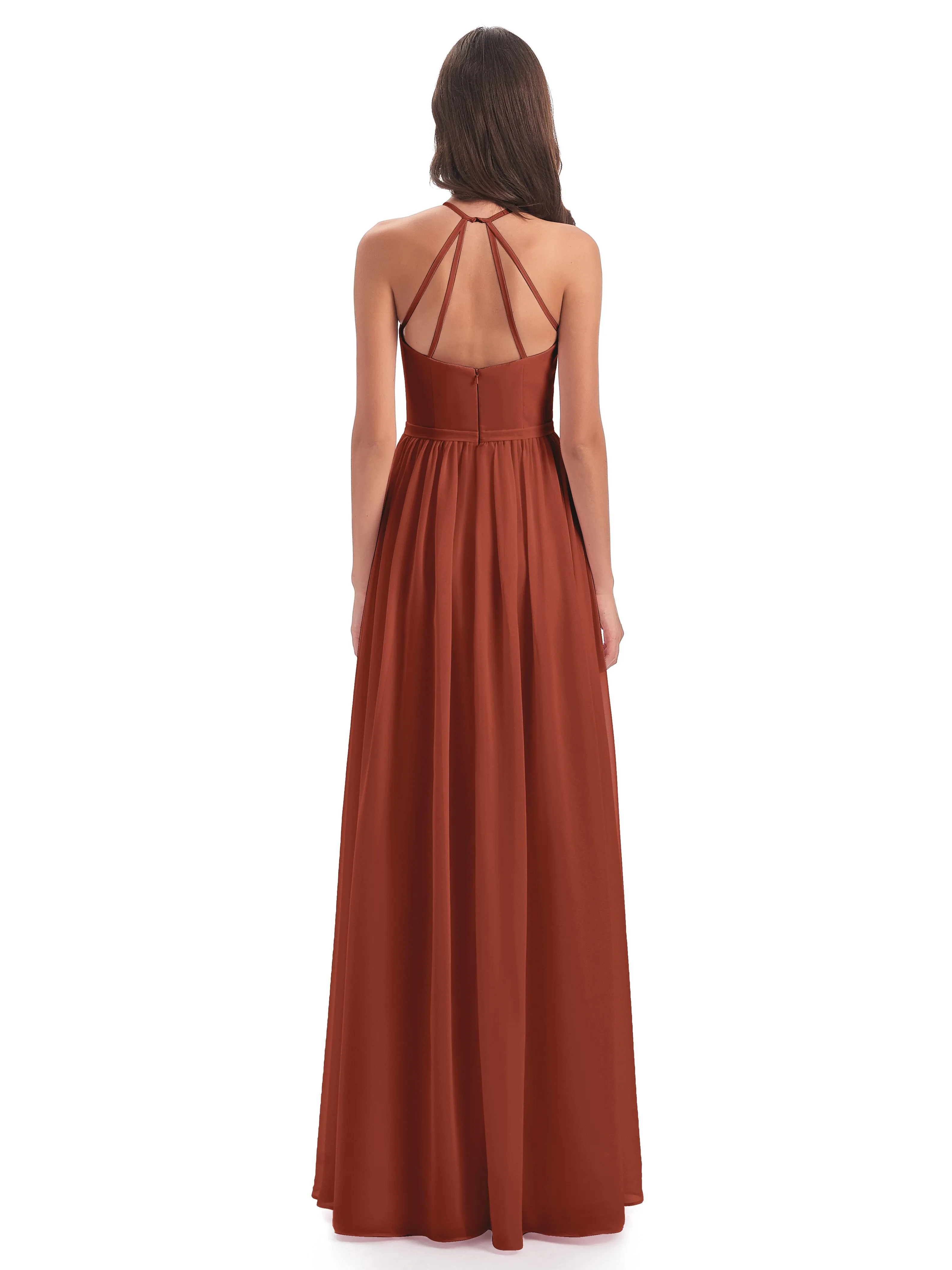 Mila Dazzling Chiffon Halter Floor Length Bridesmaid Dresses