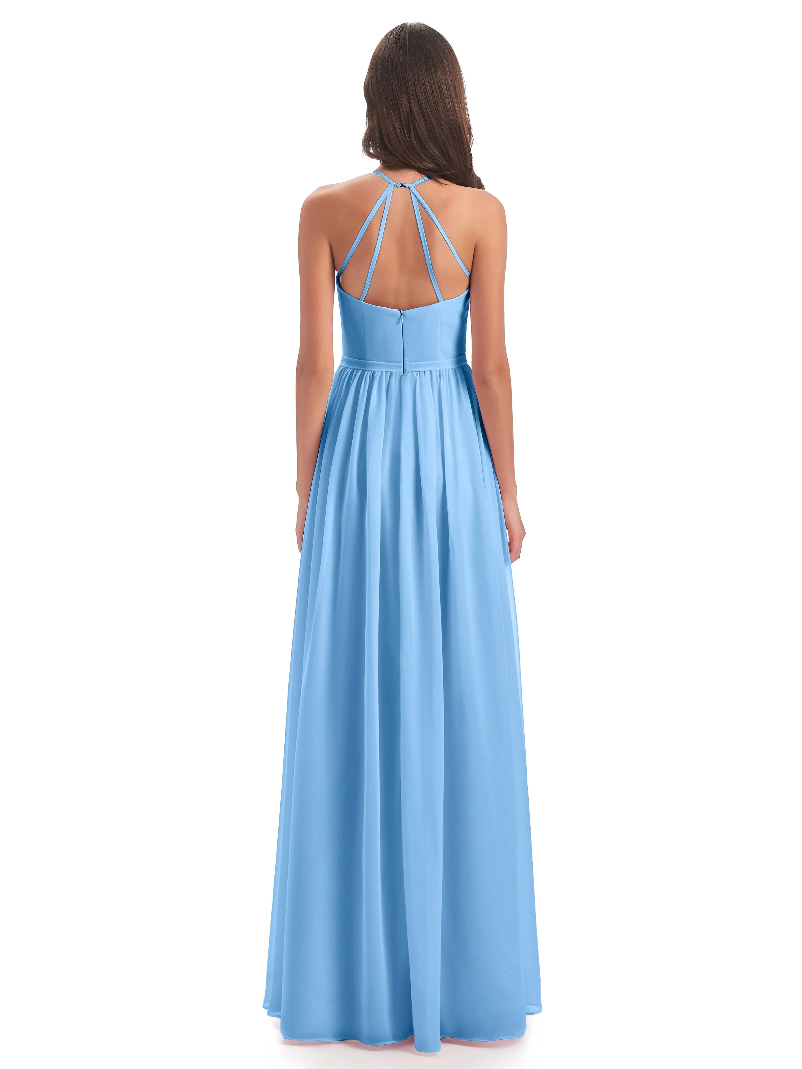 Mila Dazzling Chiffon Halter Floor Length Bridesmaid Dresses