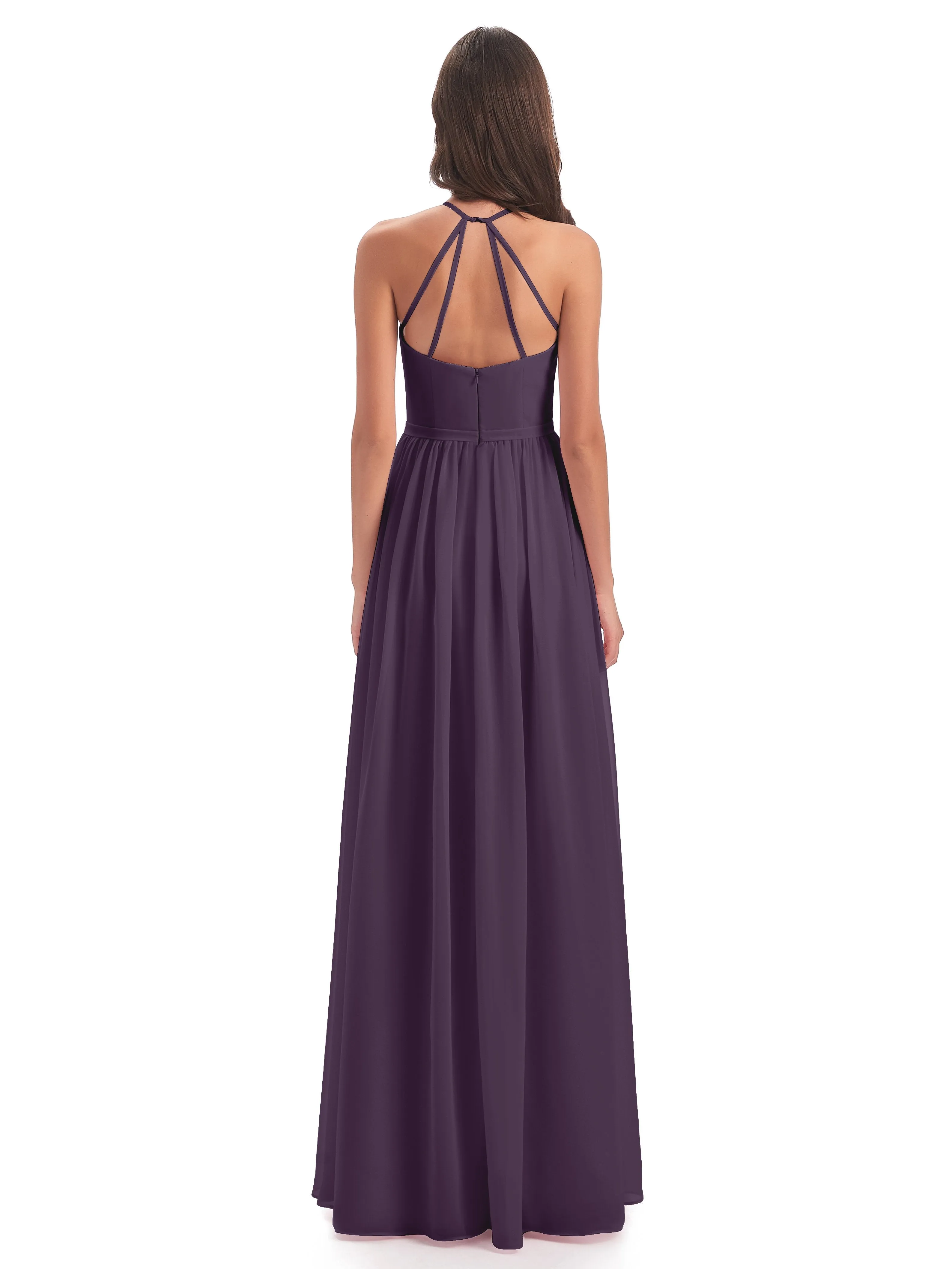 Mila Dazzling Chiffon Halter Floor Length Bridesmaid Dresses