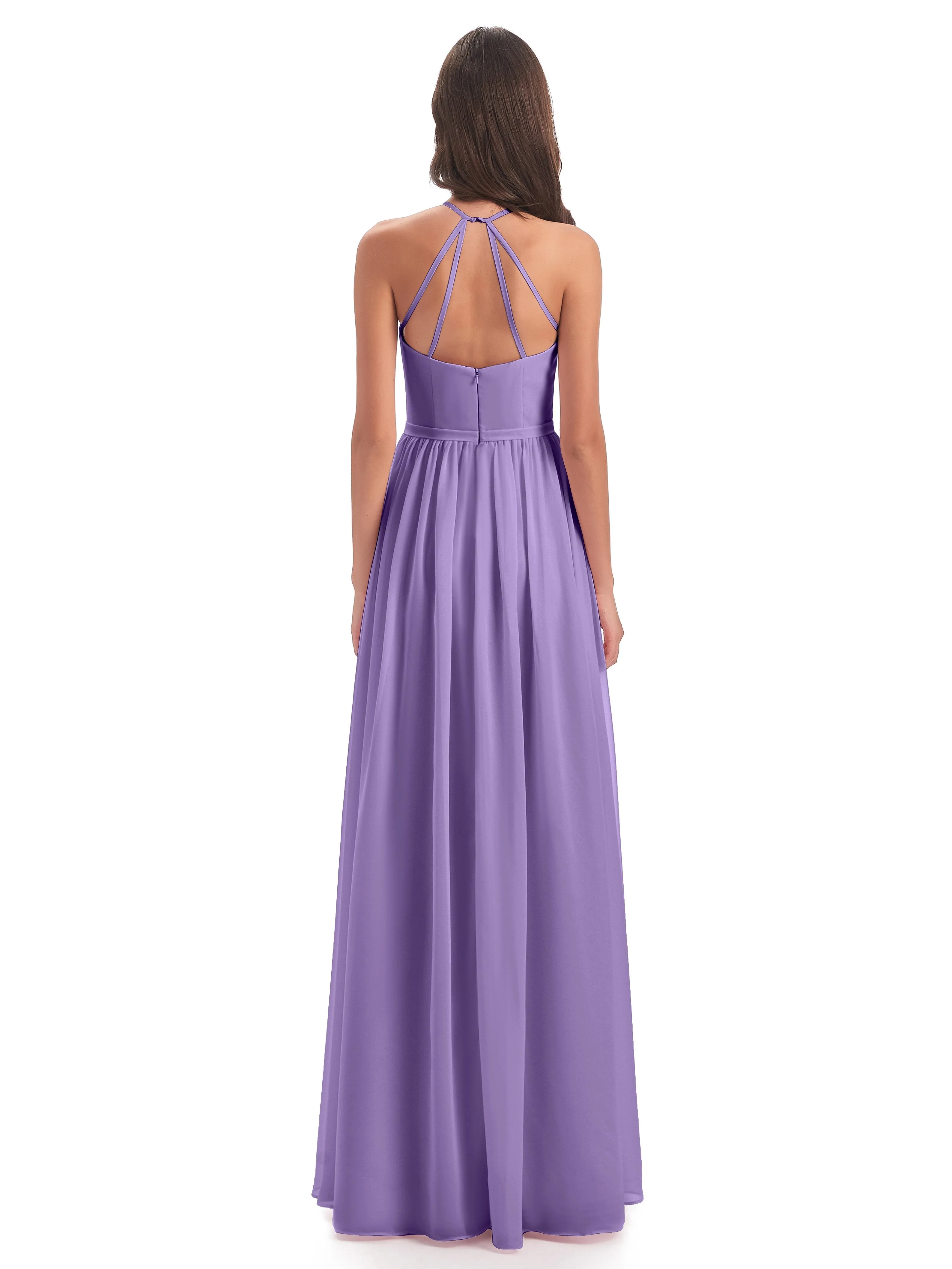 Mila Dazzling Chiffon Halter Floor Length Bridesmaid Dresses