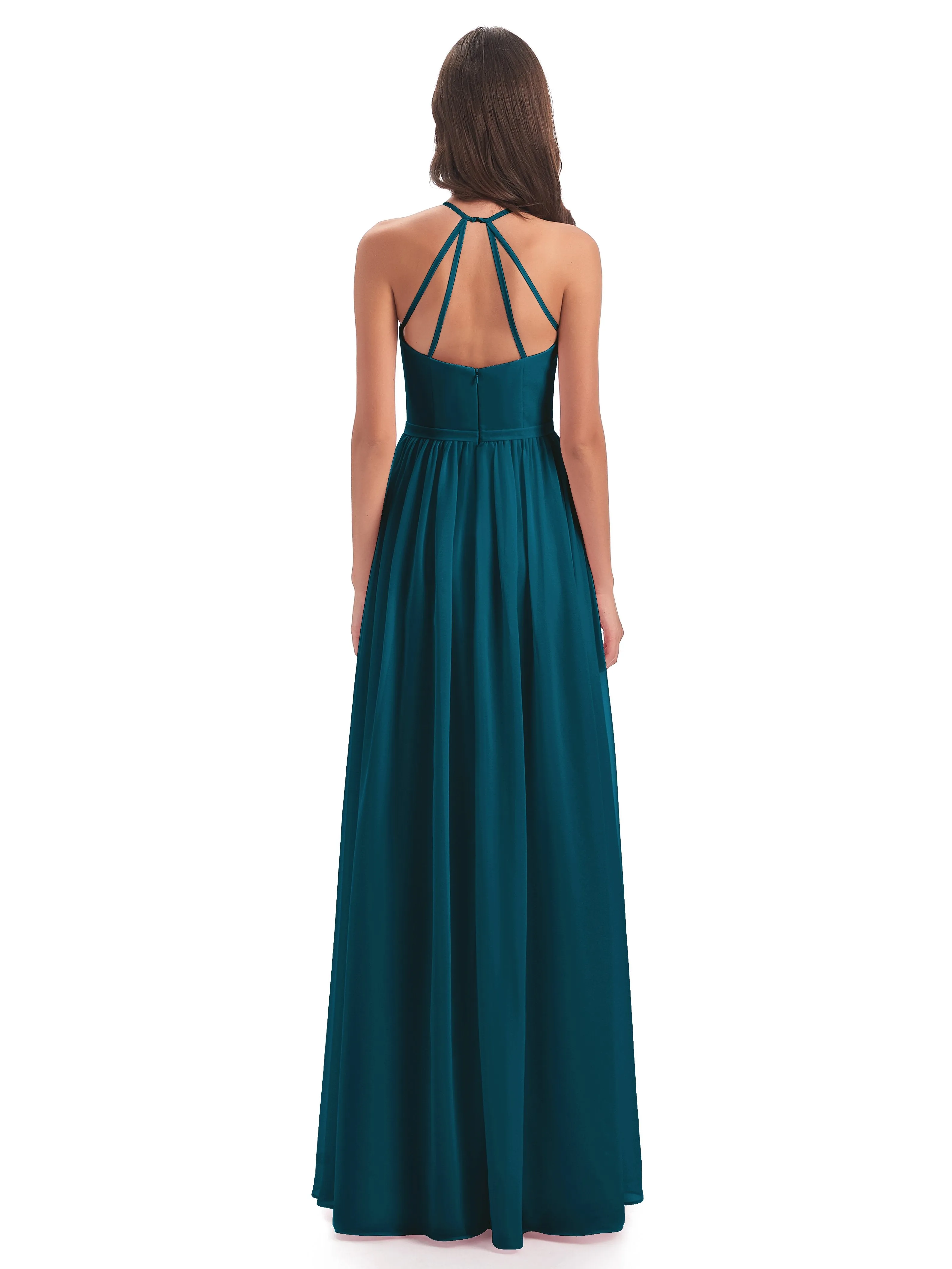 Mila Dazzling Chiffon Halter Floor Length Bridesmaid Dresses