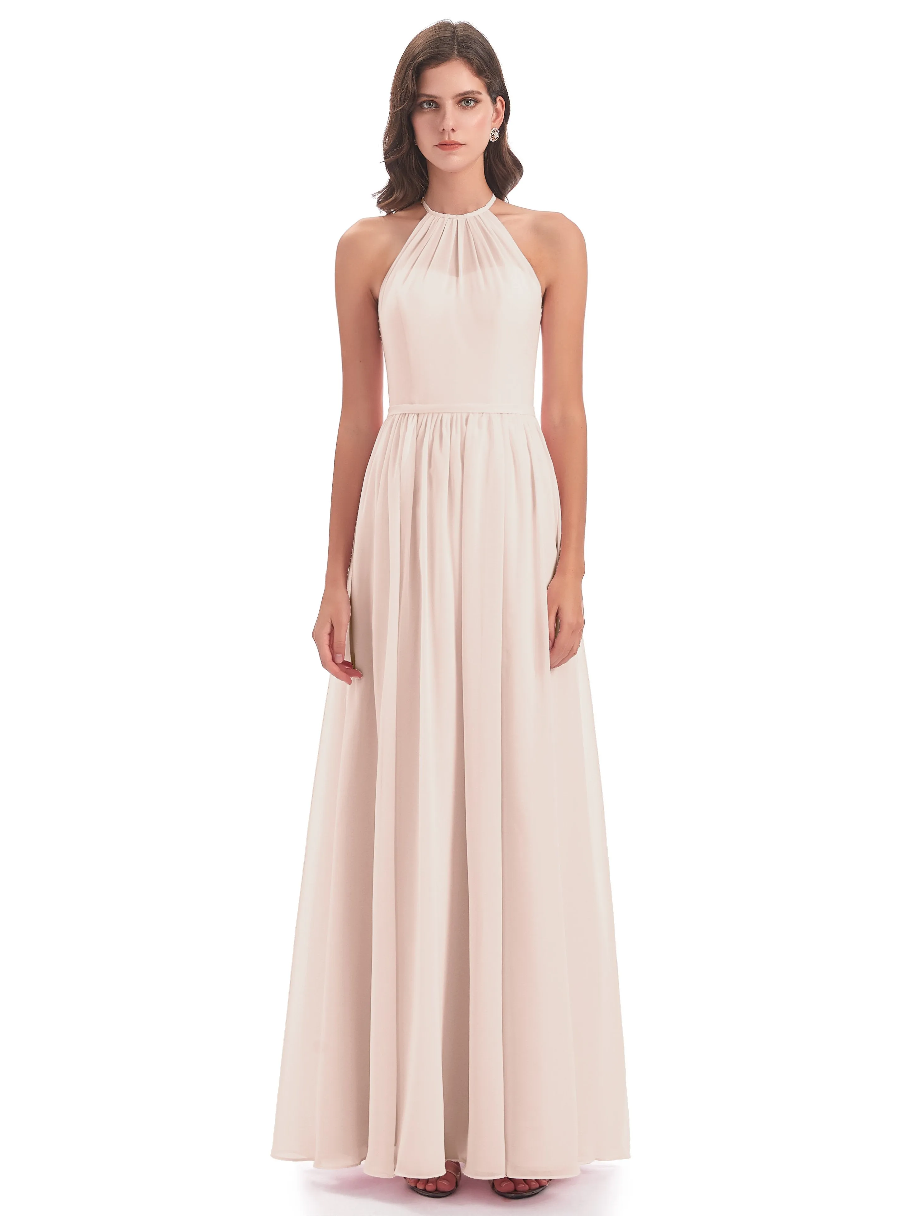 Mila Dazzling Chiffon Halter Floor Length Bridesmaid Dresses