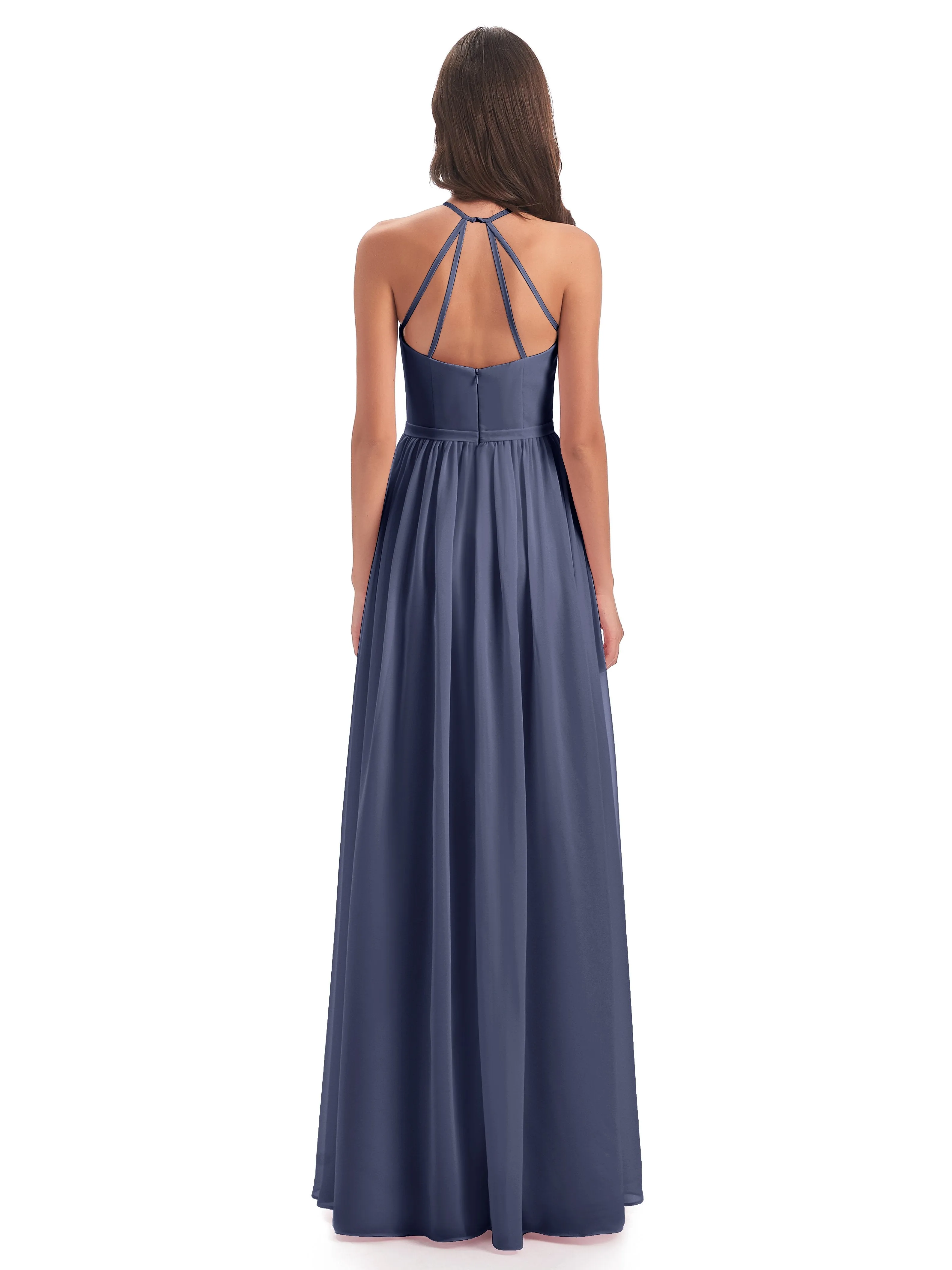 Mila Dazzling Chiffon Halter Floor Length Bridesmaid Dresses