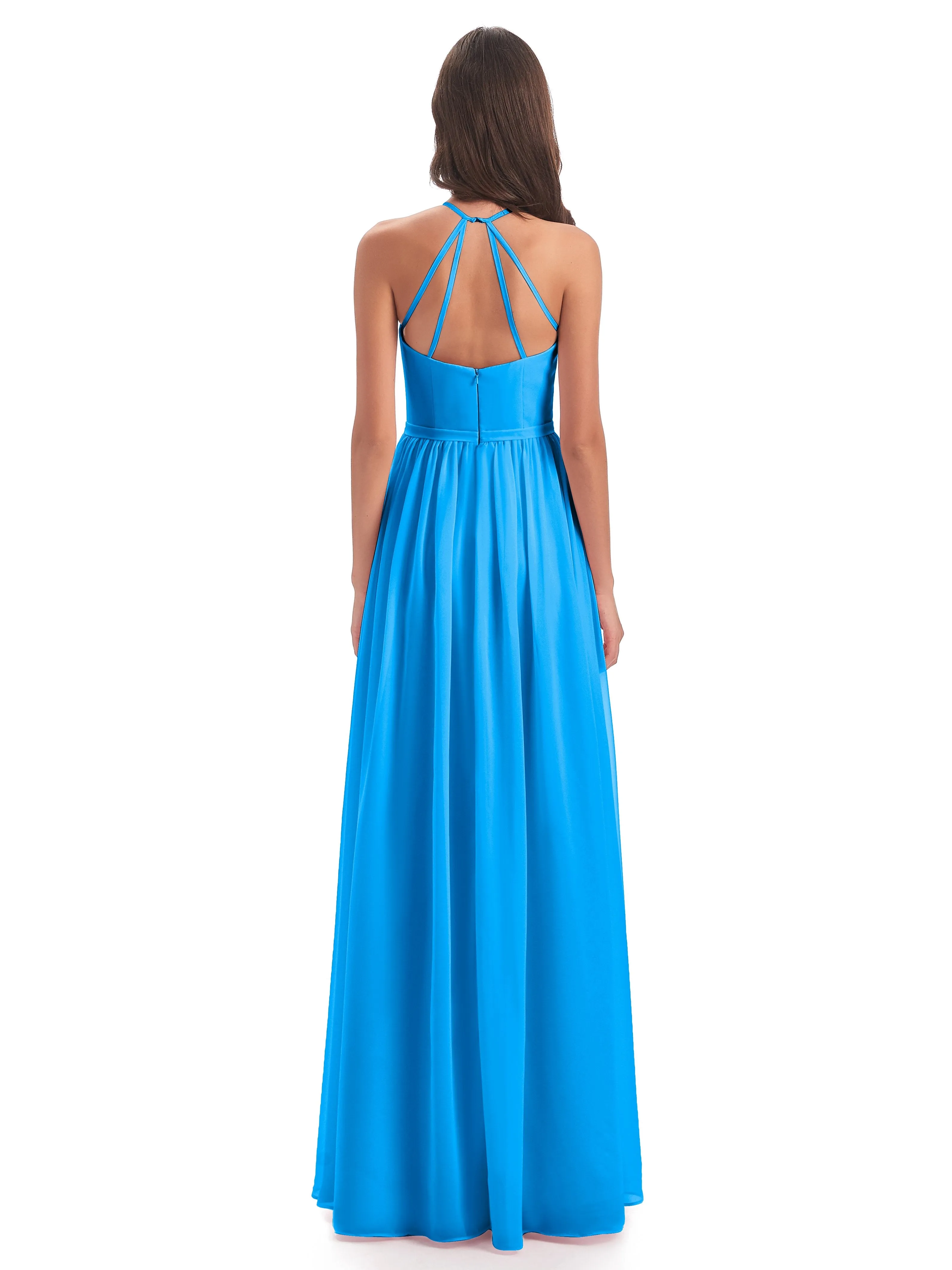 Mila Dazzling Chiffon Halter Floor Length Bridesmaid Dresses