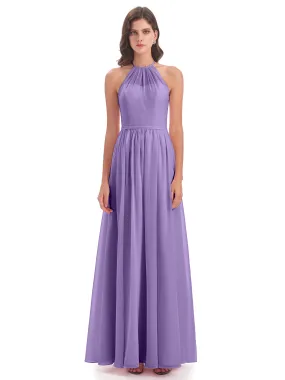 Mila Dazzling Chiffon Halter Floor Length Bridesmaid Dresses