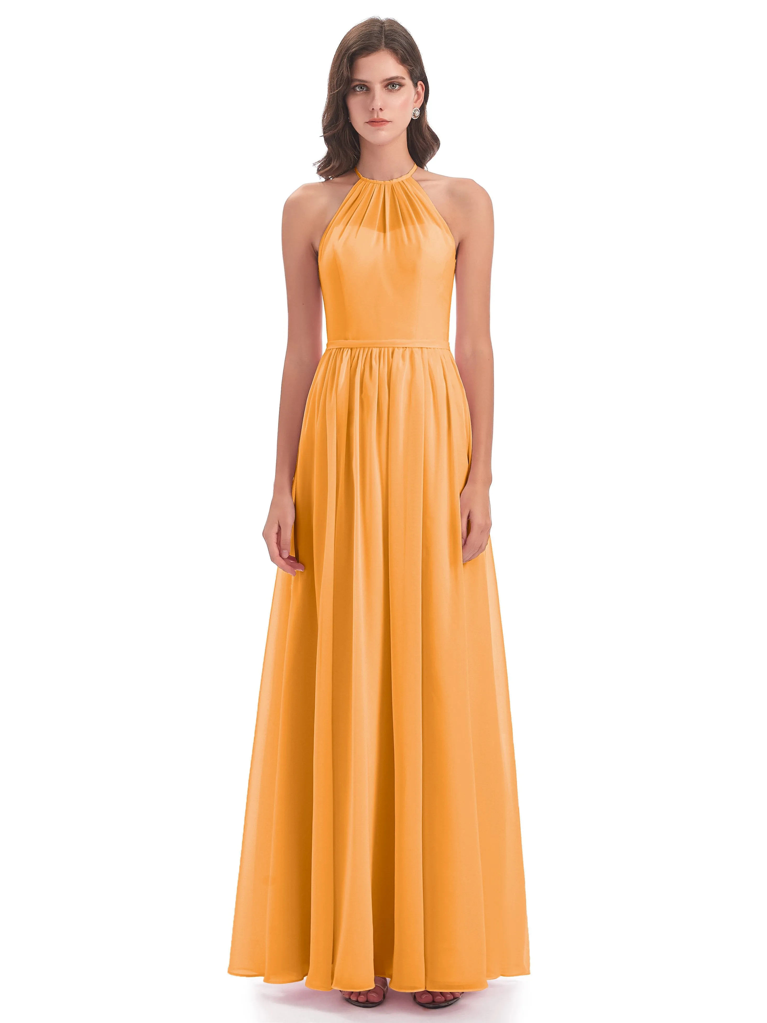 Mila Dazzling Chiffon Halter Floor Length Bridesmaid Dresses