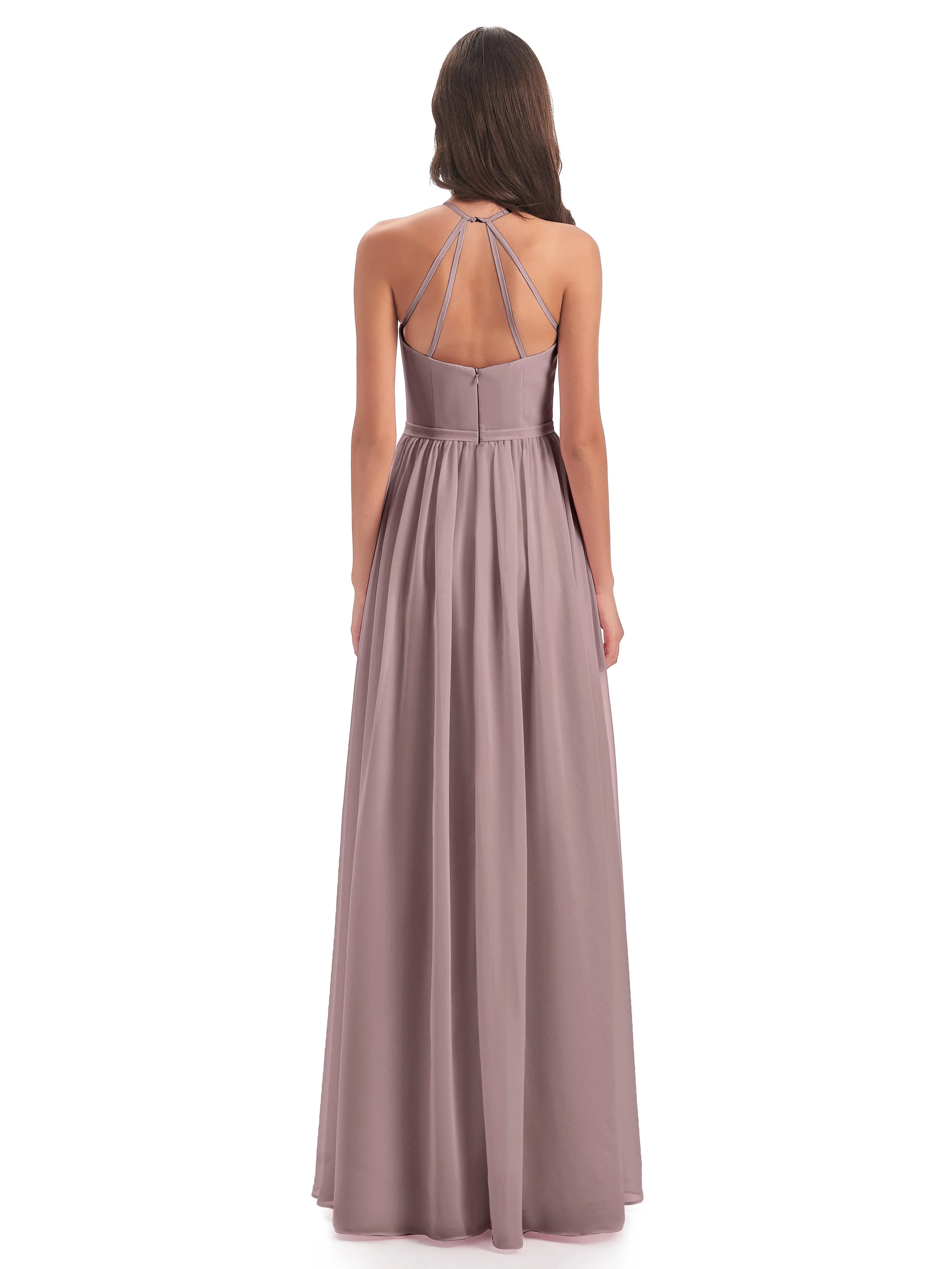 Mila Dazzling Chiffon Halter Floor Length Bridesmaid Dresses