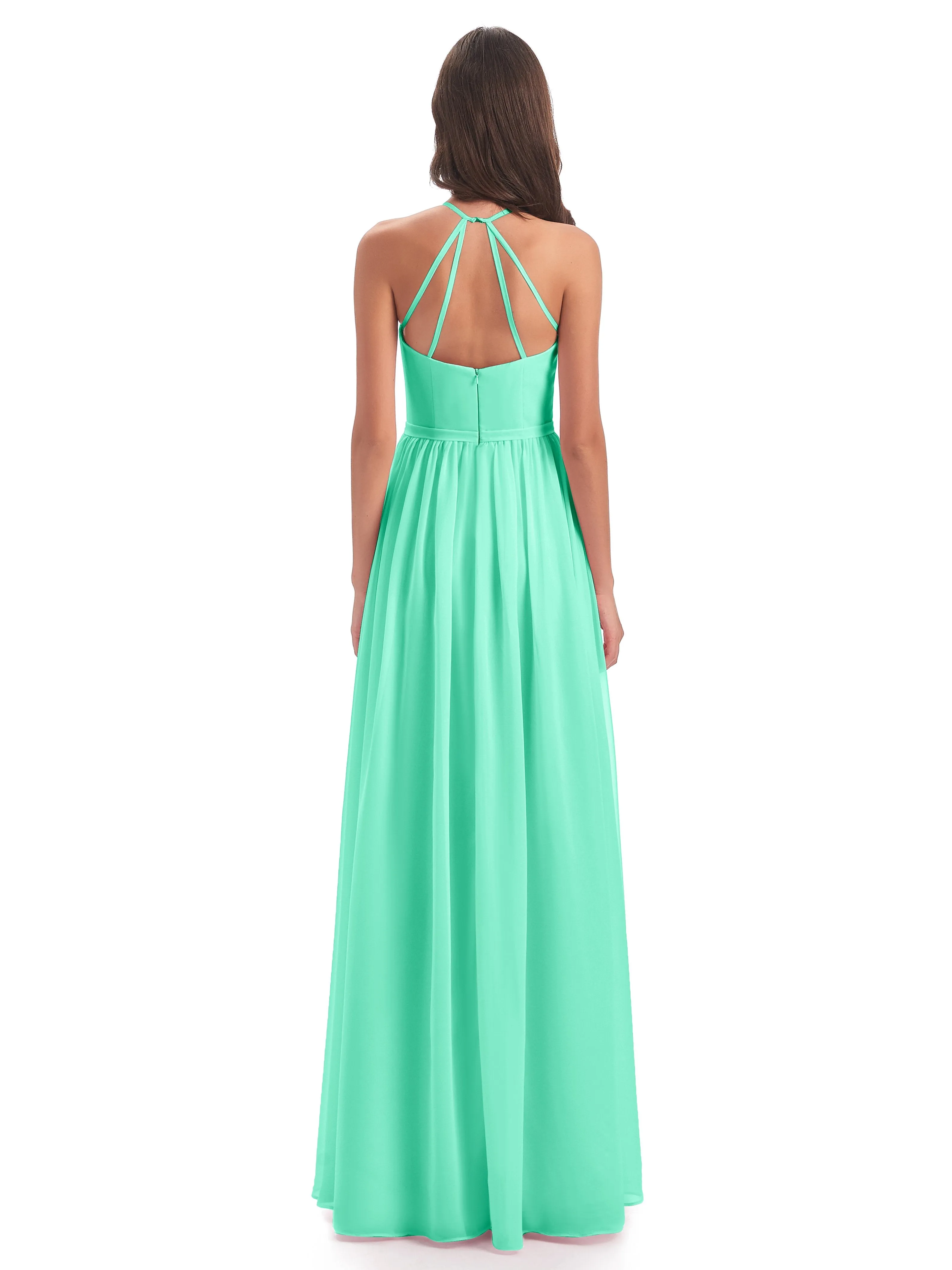 Mila Dazzling Chiffon Halter Floor Length Bridesmaid Dresses