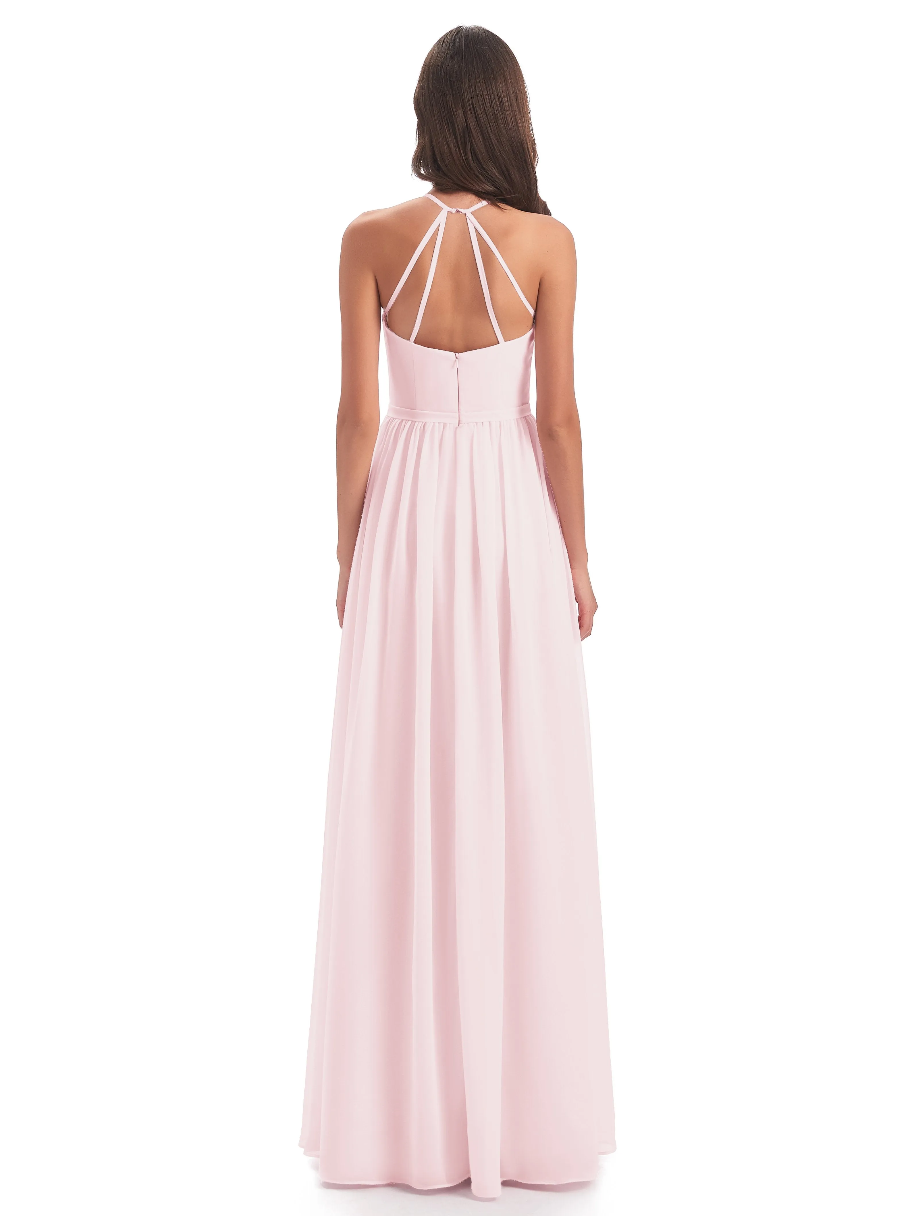 Mila Dazzling Chiffon Halter Floor Length Bridesmaid Dresses