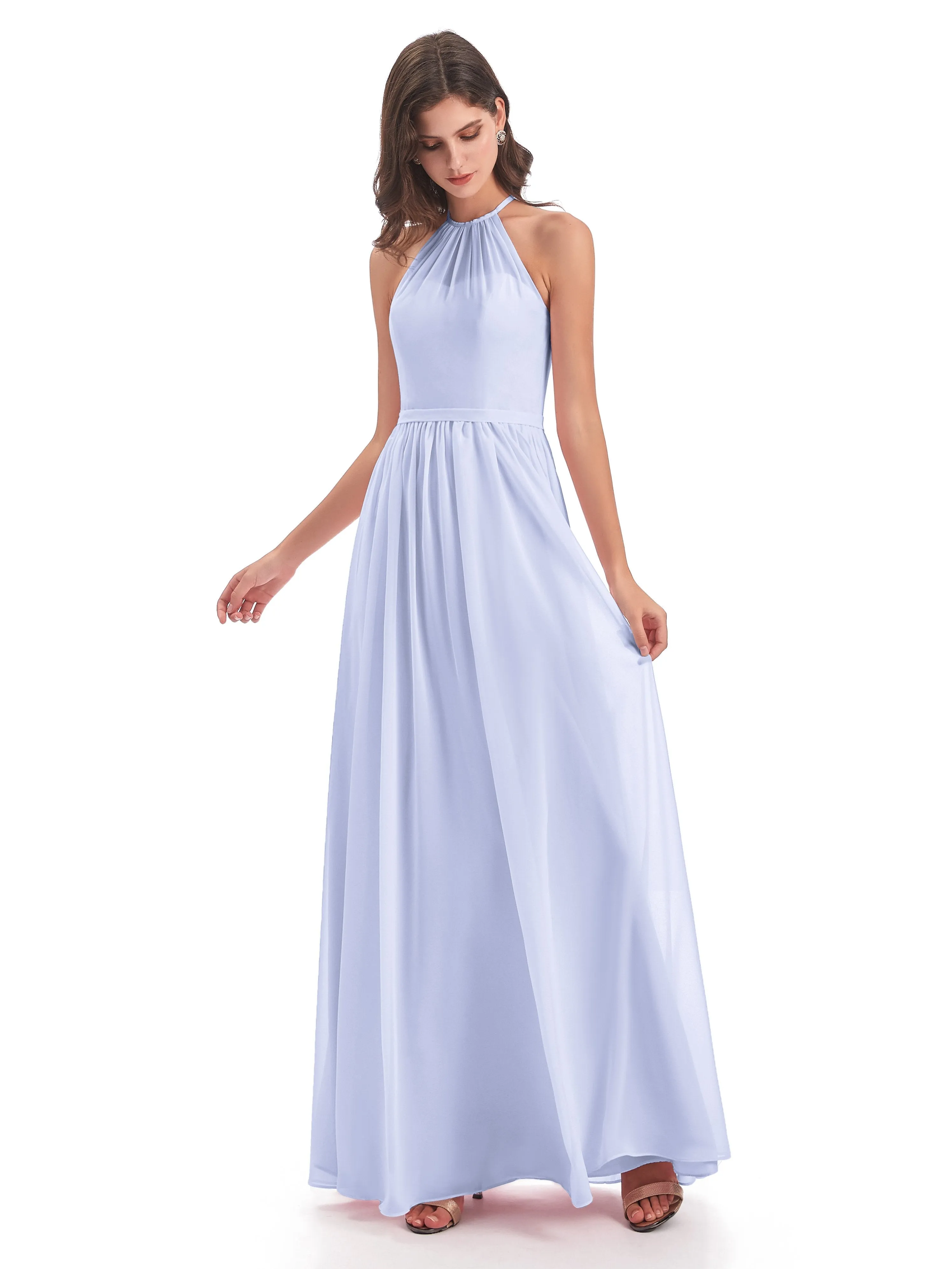 Mila Dazzling Chiffon Halter Floor Length Bridesmaid Dresses