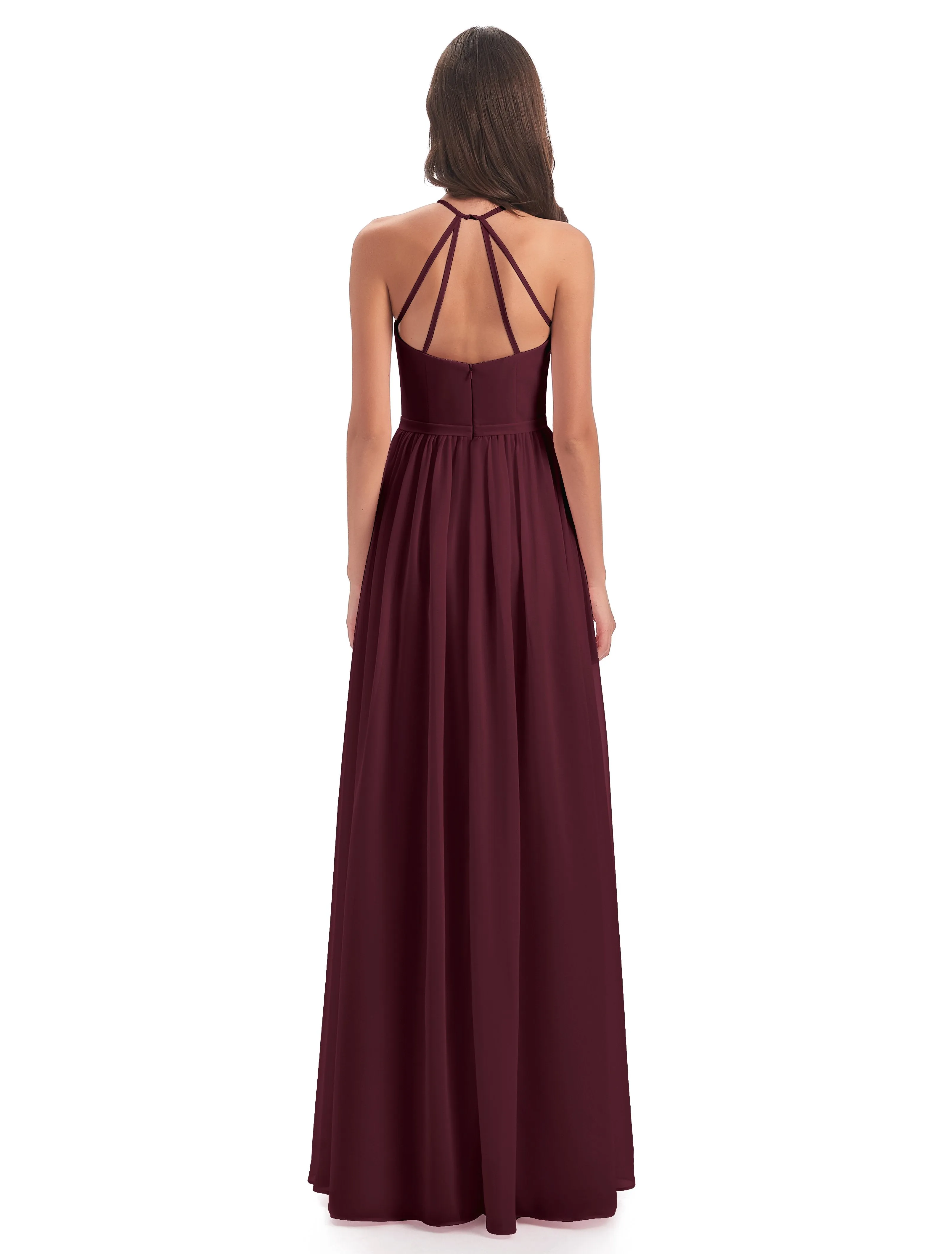 Mila Dazzling Chiffon Halter Floor Length Bridesmaid Dresses