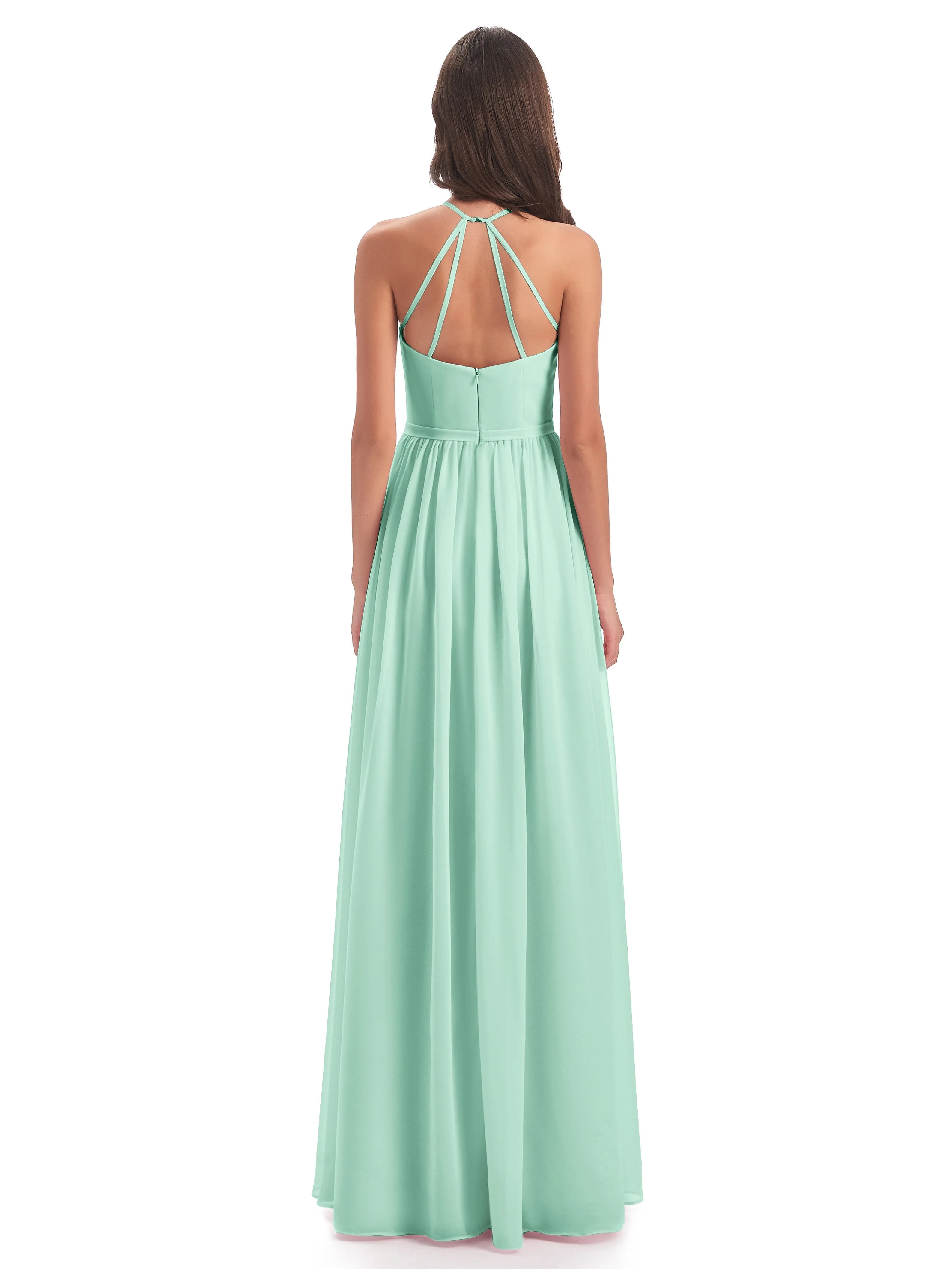 Mila Dazzling Chiffon Halter Floor Length Bridesmaid Dresses