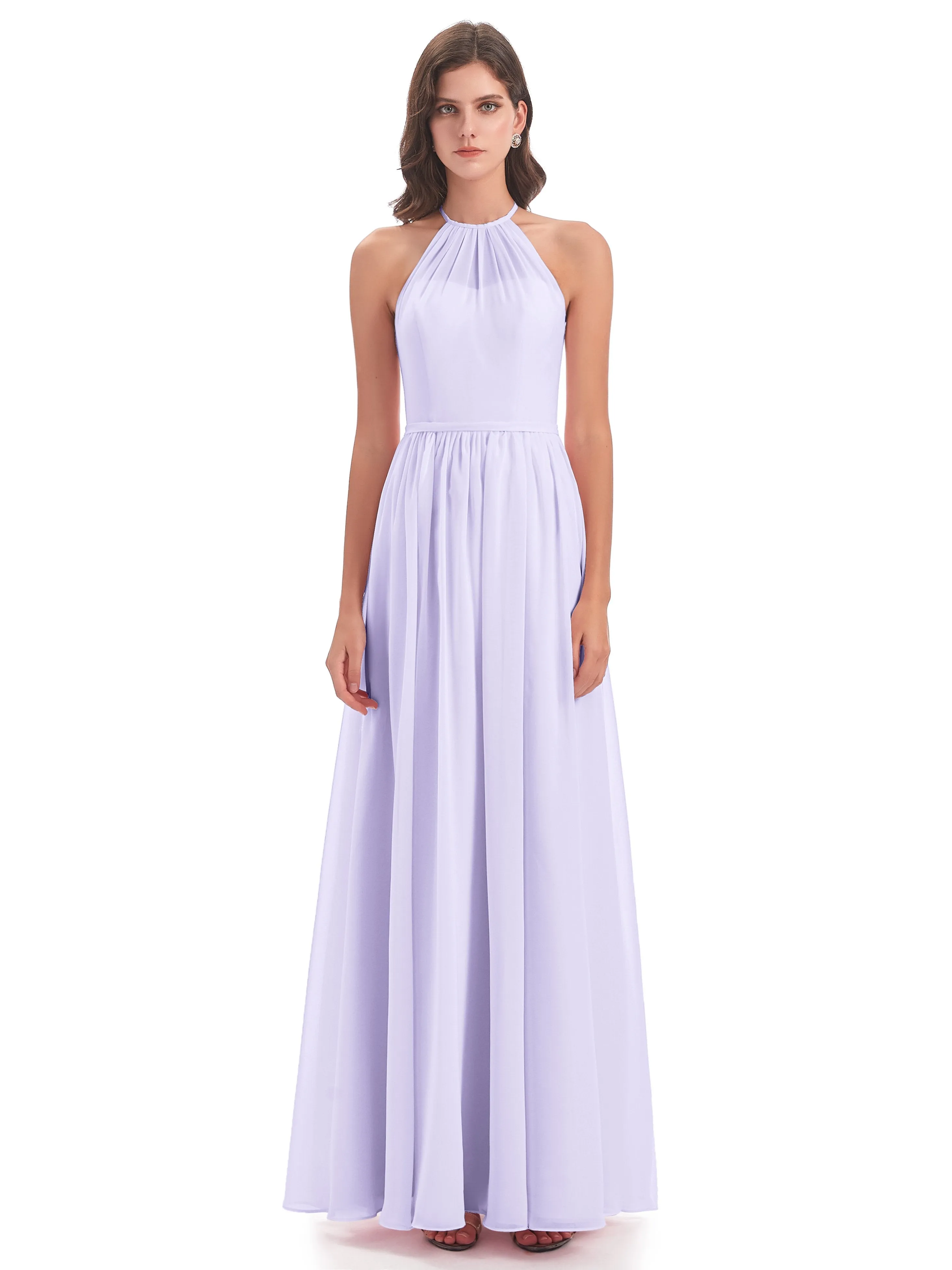 Mila Dazzling Chiffon Halter Floor Length Bridesmaid Dresses