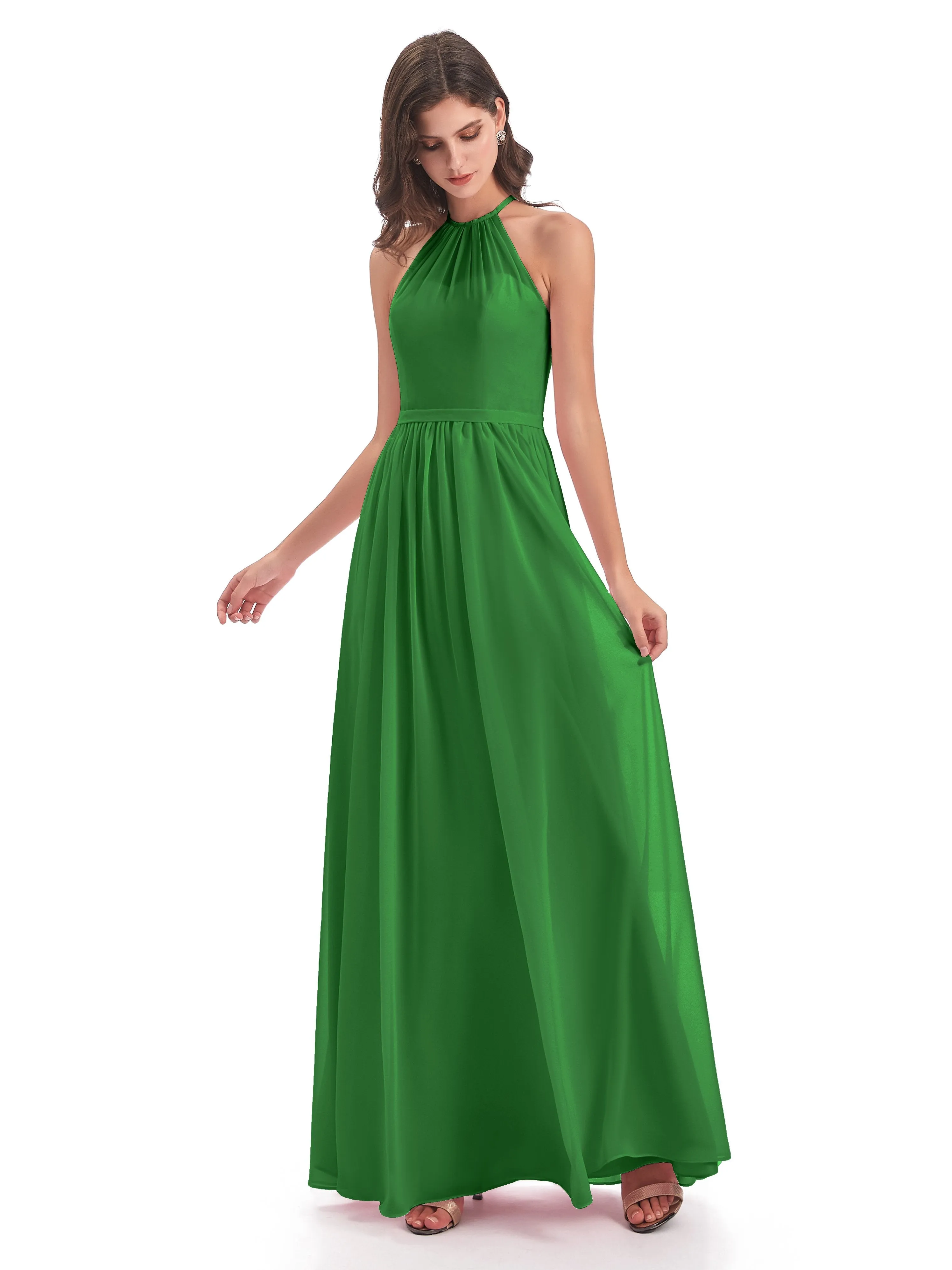 Mila Dazzling Chiffon Halter Floor Length Bridesmaid Dresses