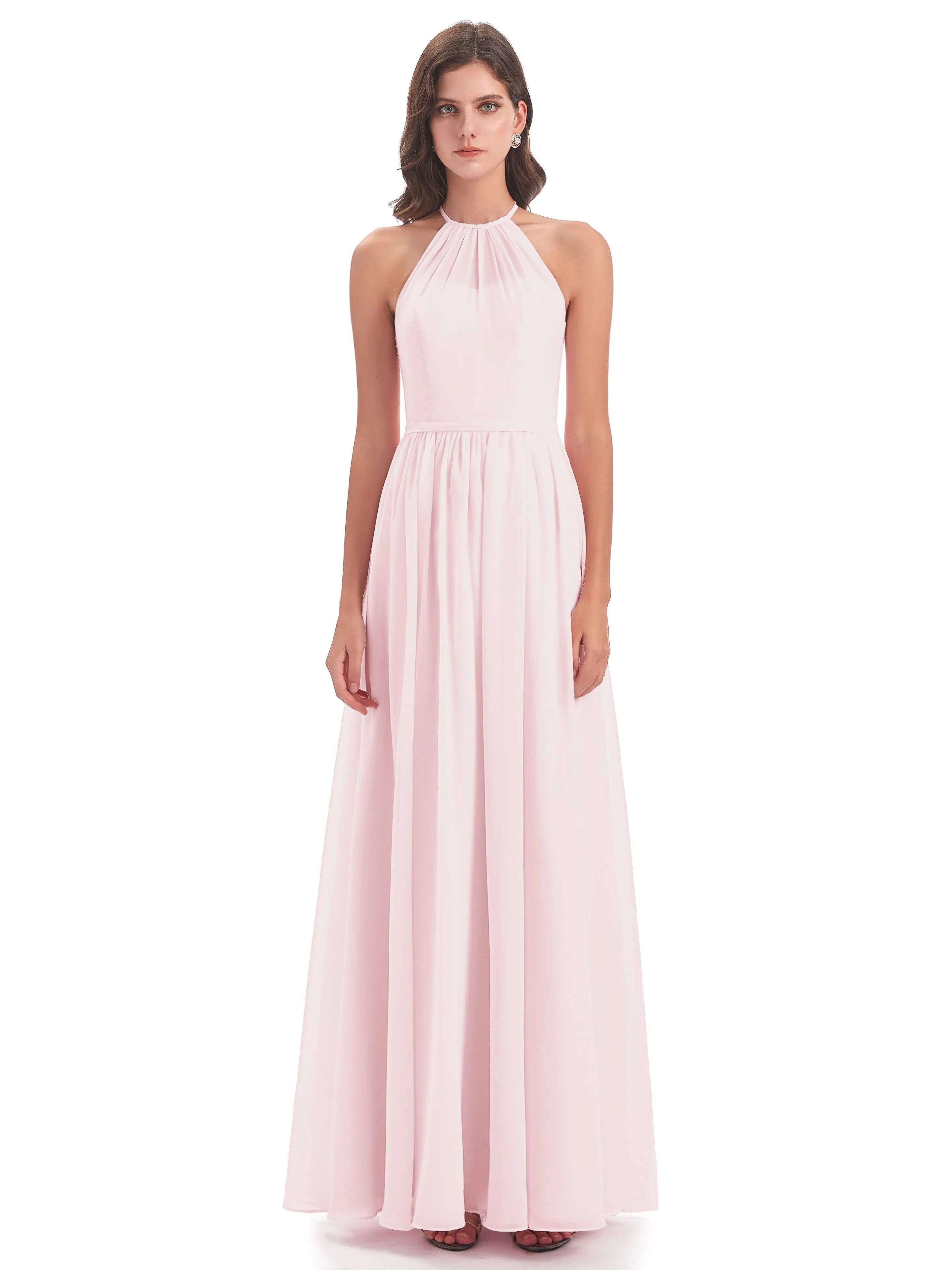 Mila Dazzling Chiffon Halter Floor Length Bridesmaid Dresses