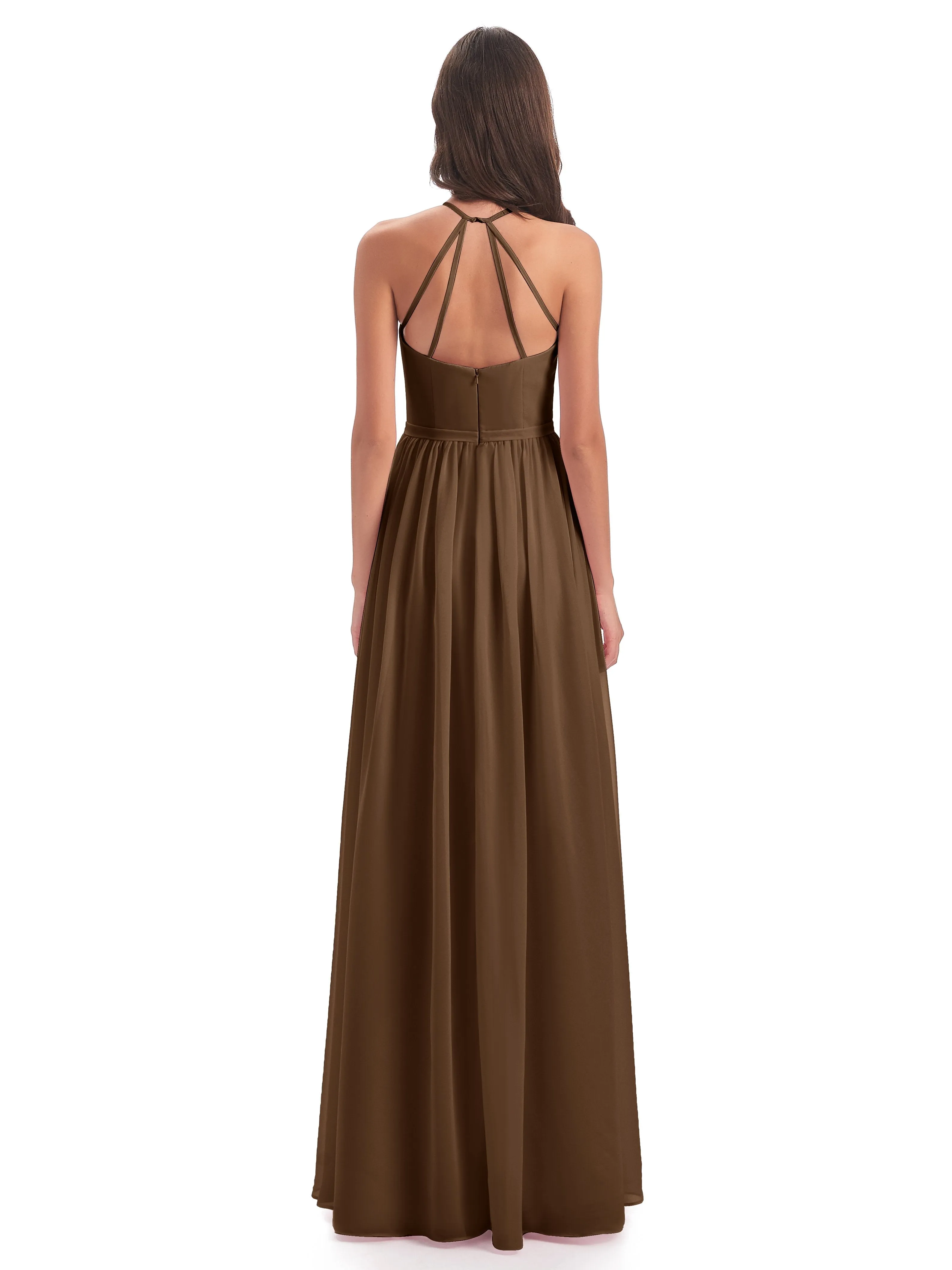 Mila Dazzling Chiffon Halter Floor Length Bridesmaid Dresses