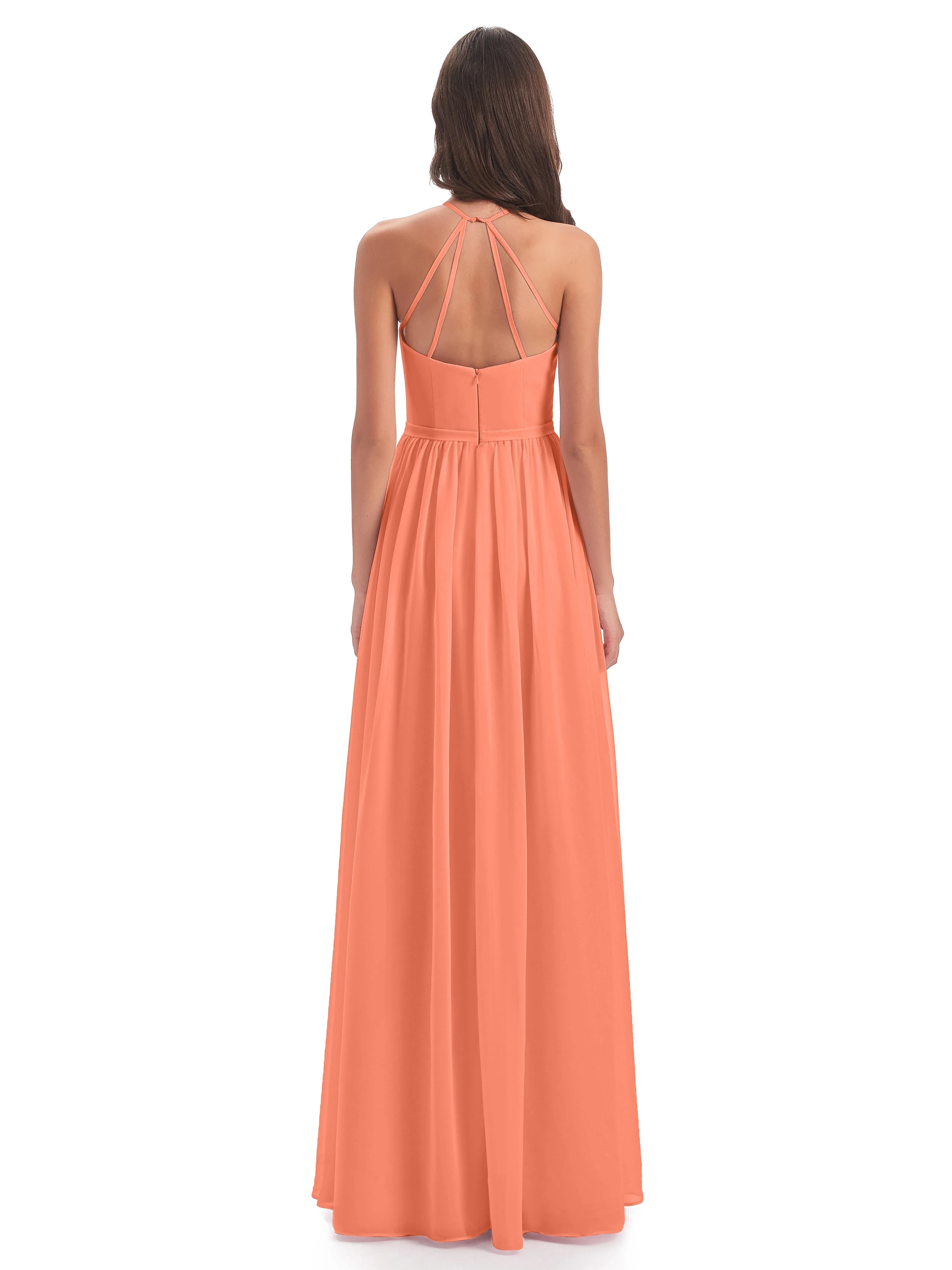 Mila Dazzling Chiffon Halter Floor Length Bridesmaid Dresses