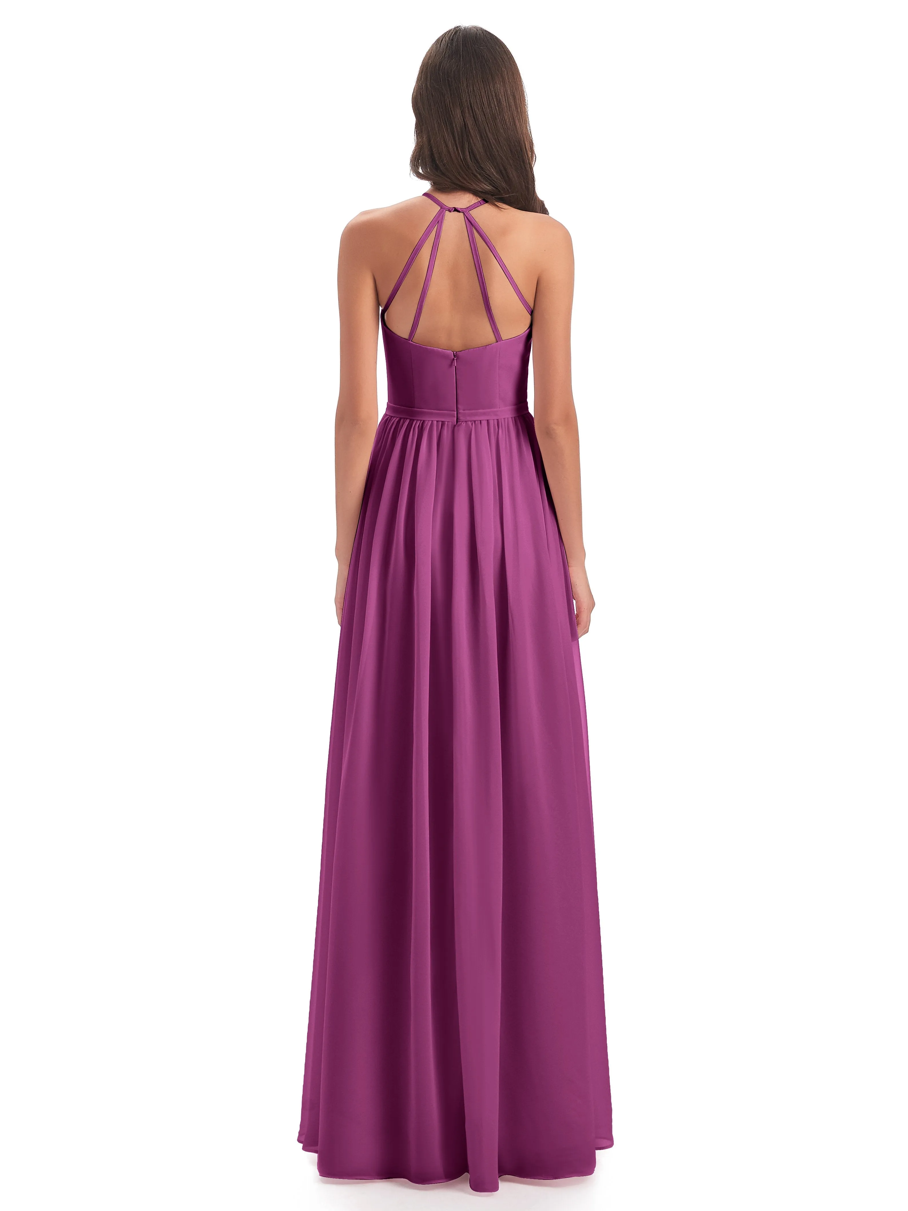 Mila Dazzling Chiffon Halter Floor Length Bridesmaid Dresses