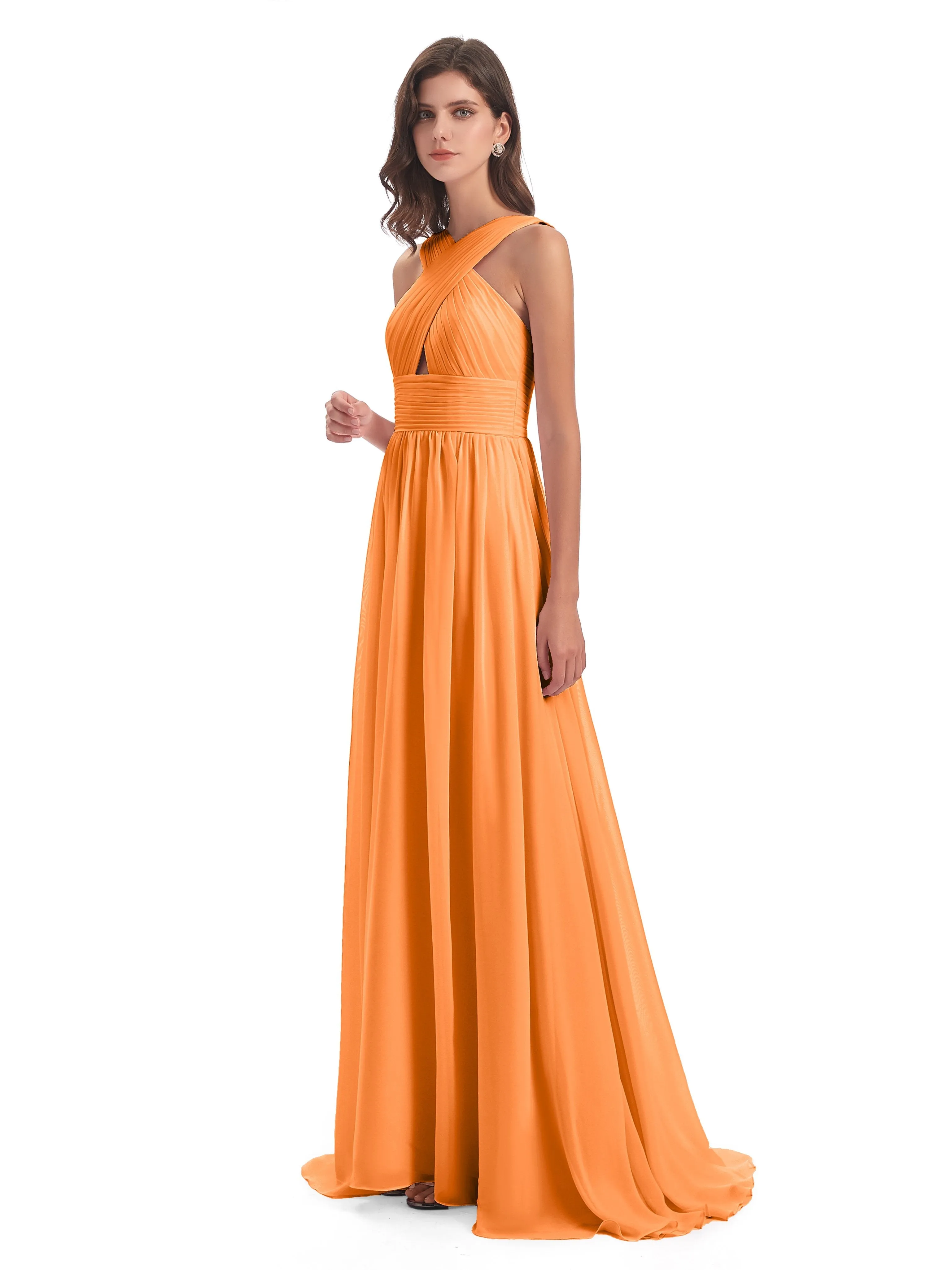 Millie Alarming Formal Sweep-Brush Train Chiffon Bridesmaid Dresses