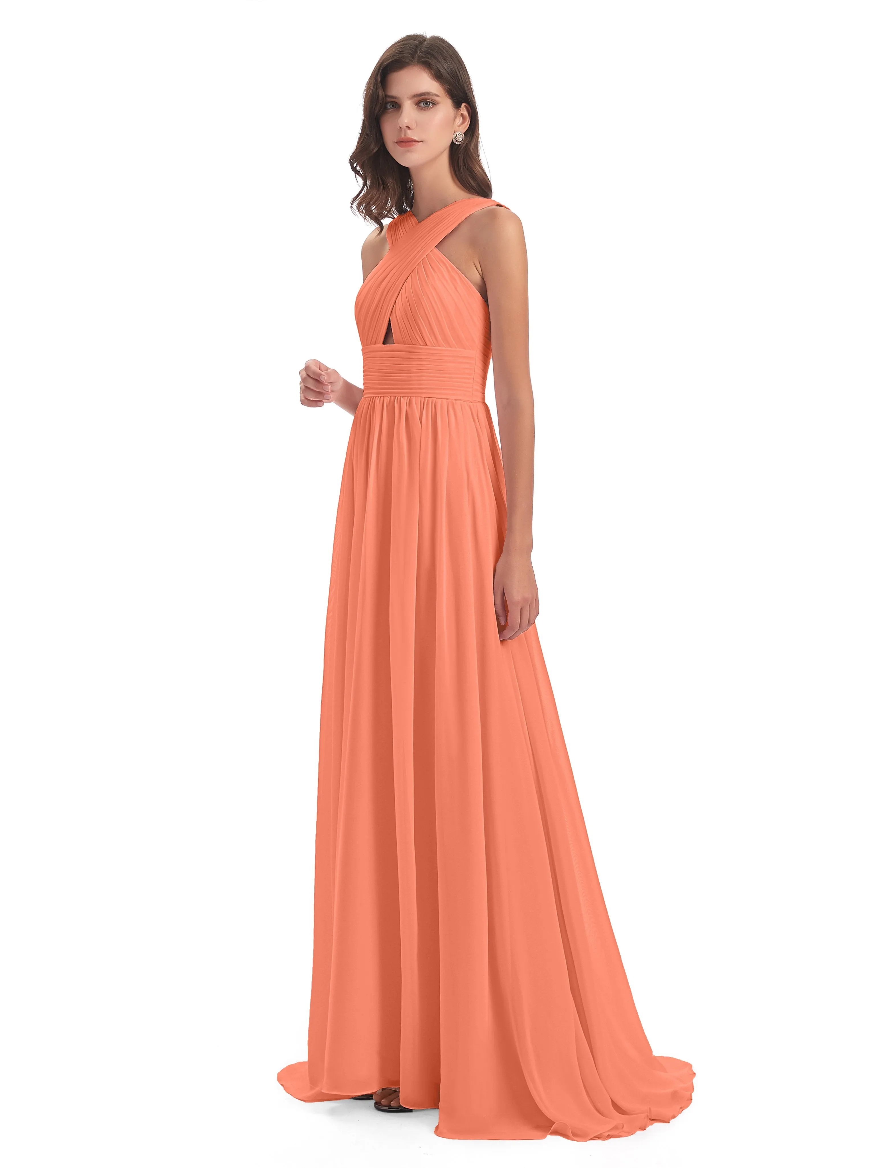 Millie Alarming Formal Sweep-Brush Train Chiffon Bridesmaid Dresses