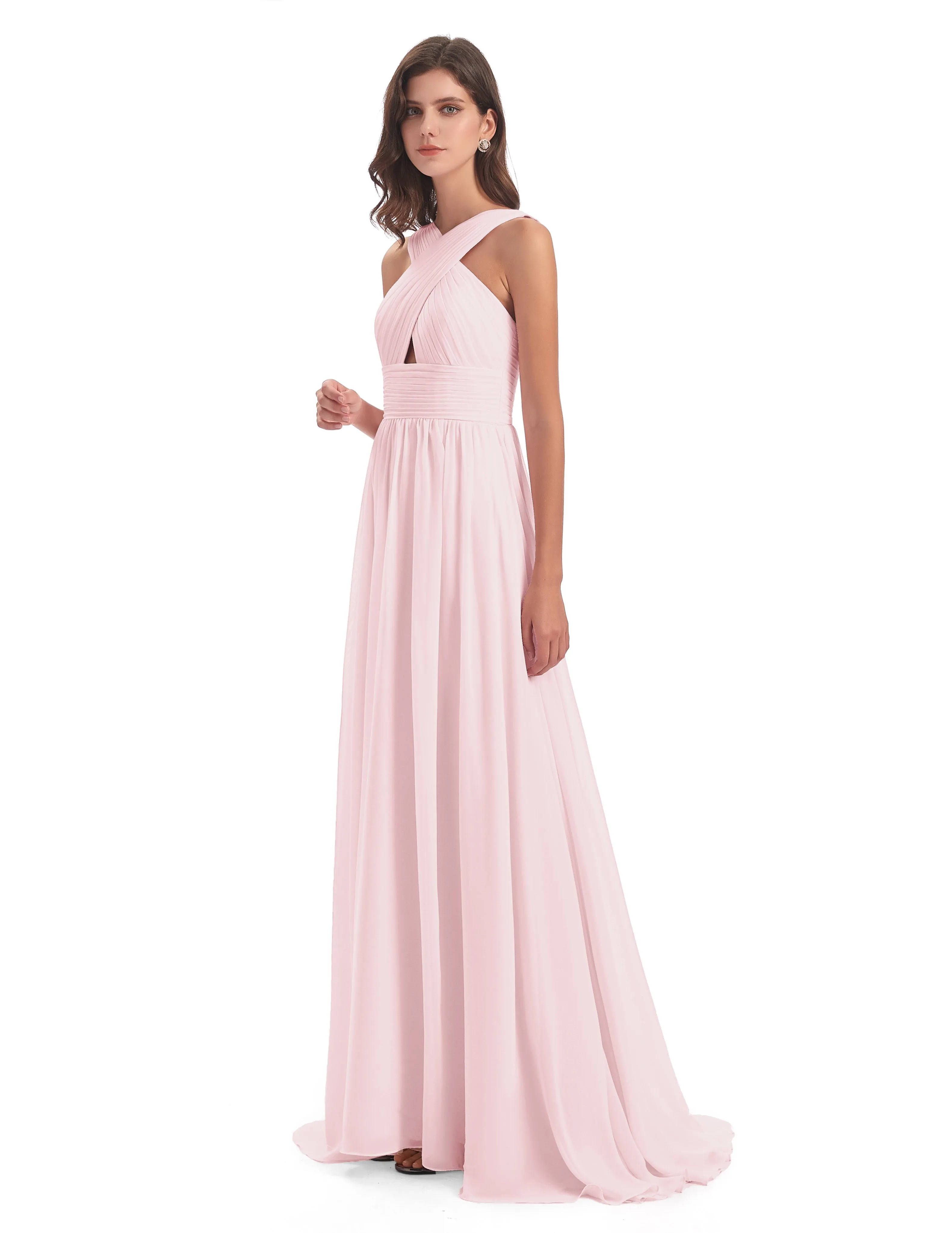 Millie Alarming Formal Sweep-Brush Train Chiffon Bridesmaid Dresses