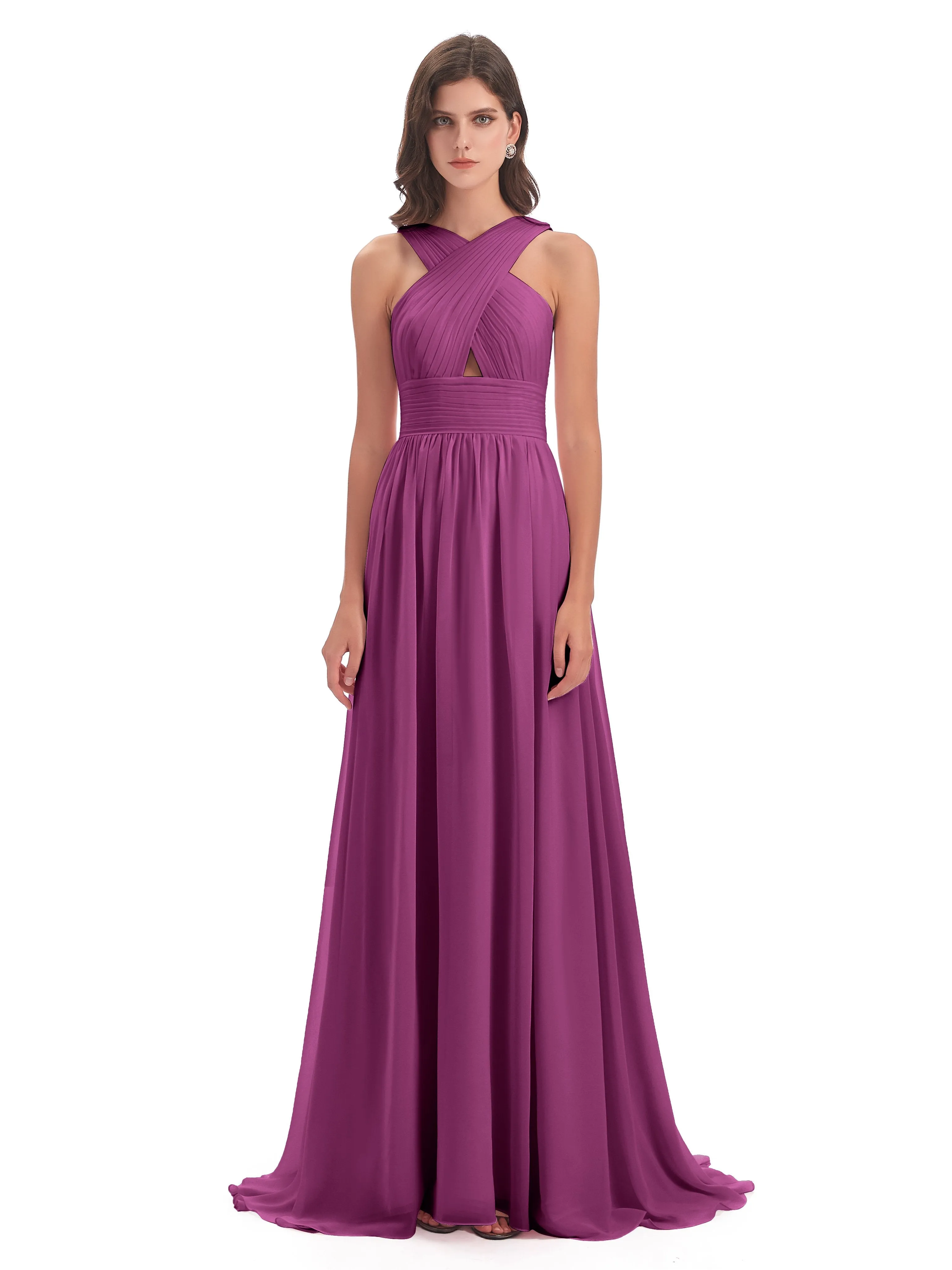 Millie Alarming Formal Sweep-Brush Train Chiffon Bridesmaid Dresses