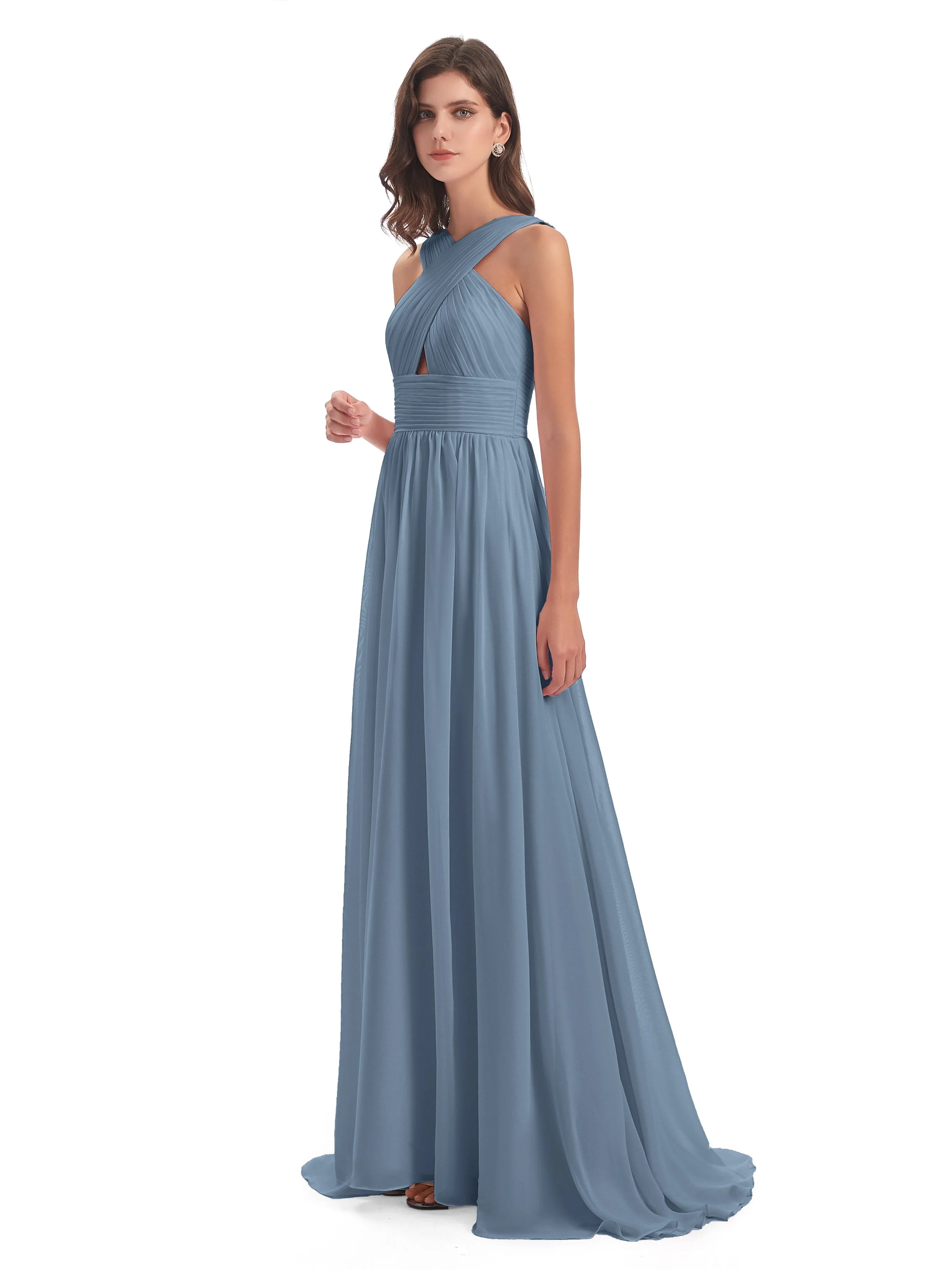 Millie Alarming Formal Sweep-Brush Train Chiffon Bridesmaid Dresses