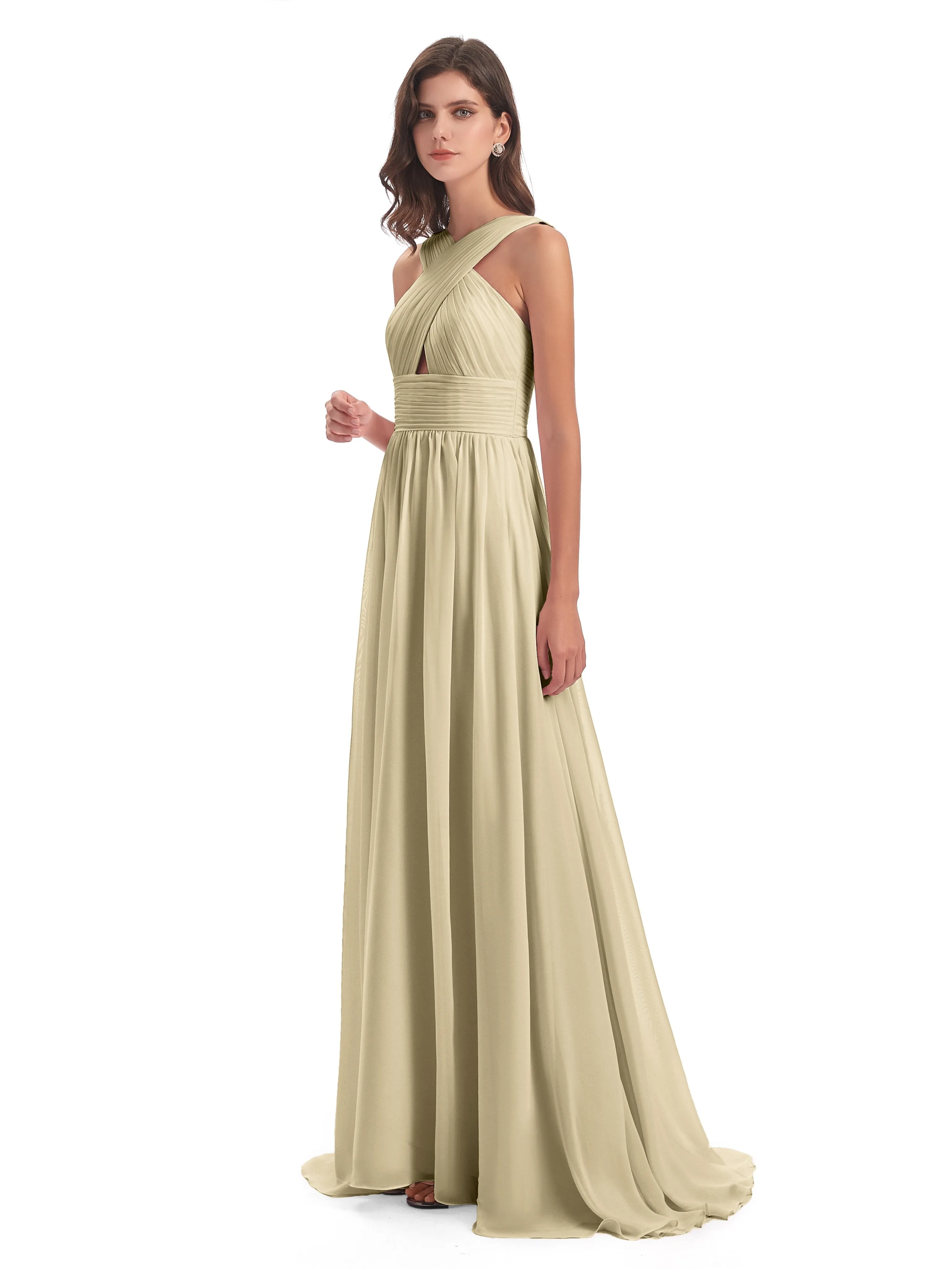 Millie Alarming Formal Sweep-Brush Train Chiffon Bridesmaid Dresses