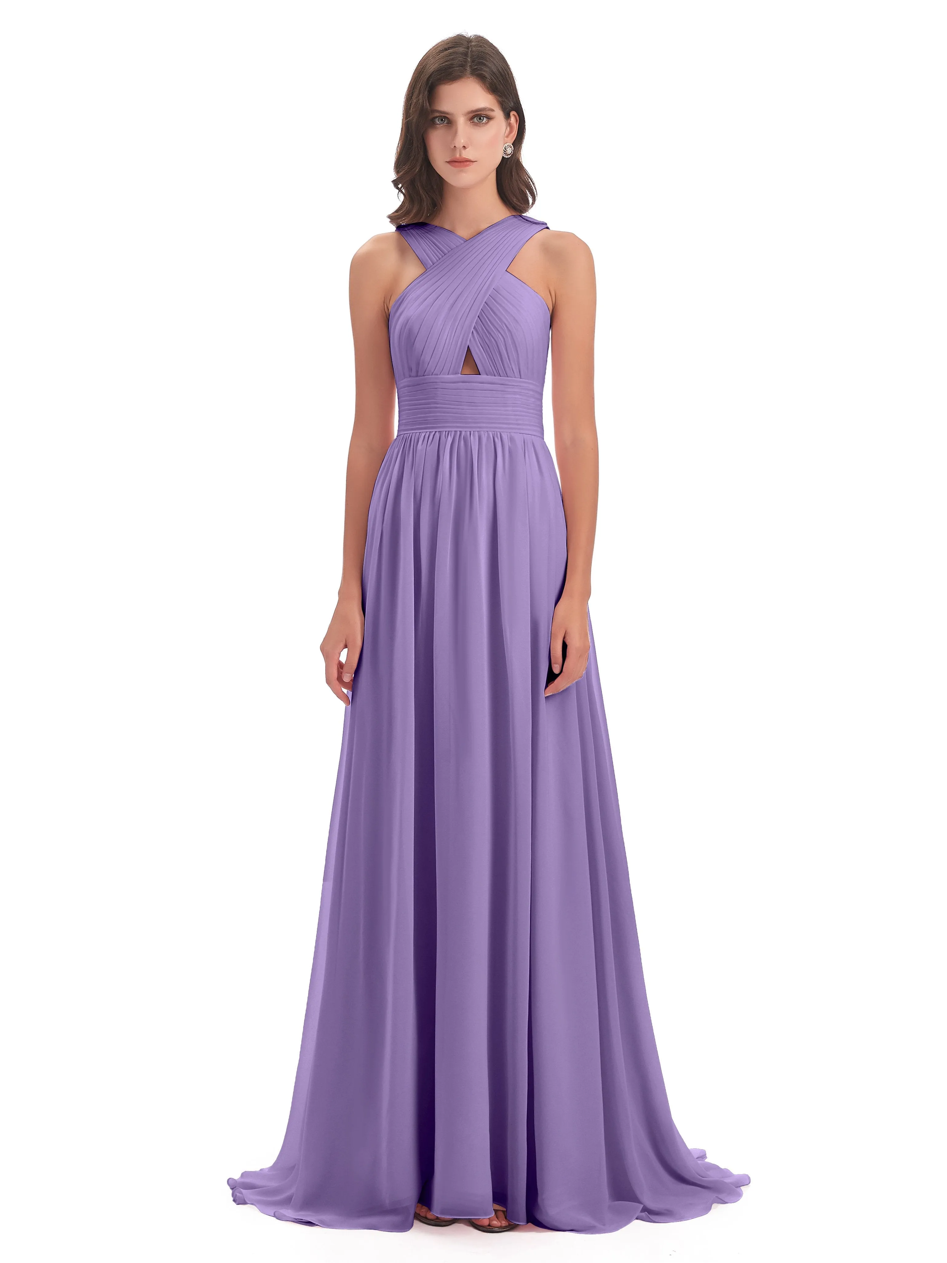 Millie Alarming Formal Sweep-Brush Train Chiffon Bridesmaid Dresses