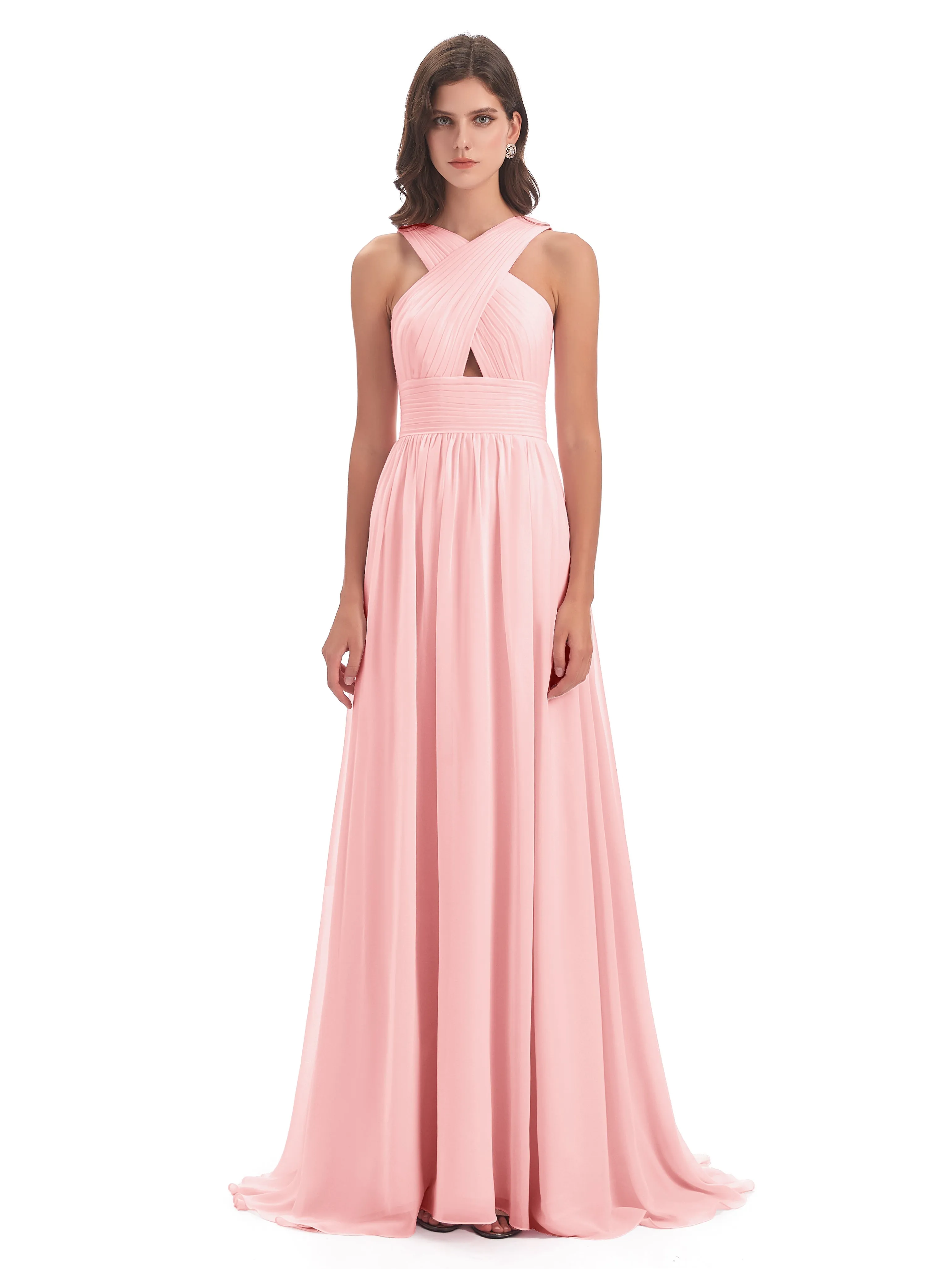 Millie Alarming Formal Sweep-Brush Train Chiffon Bridesmaid Dresses