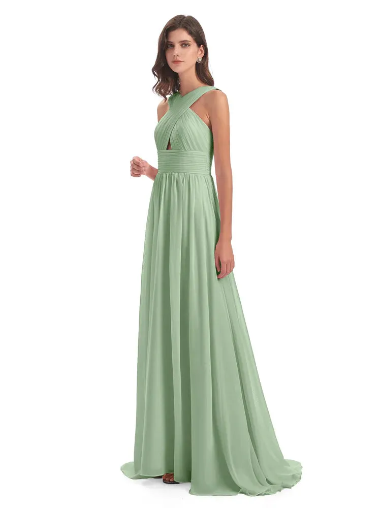 Millie Alarming Formal Sweep-Brush Train Chiffon Bridesmaid Dresses