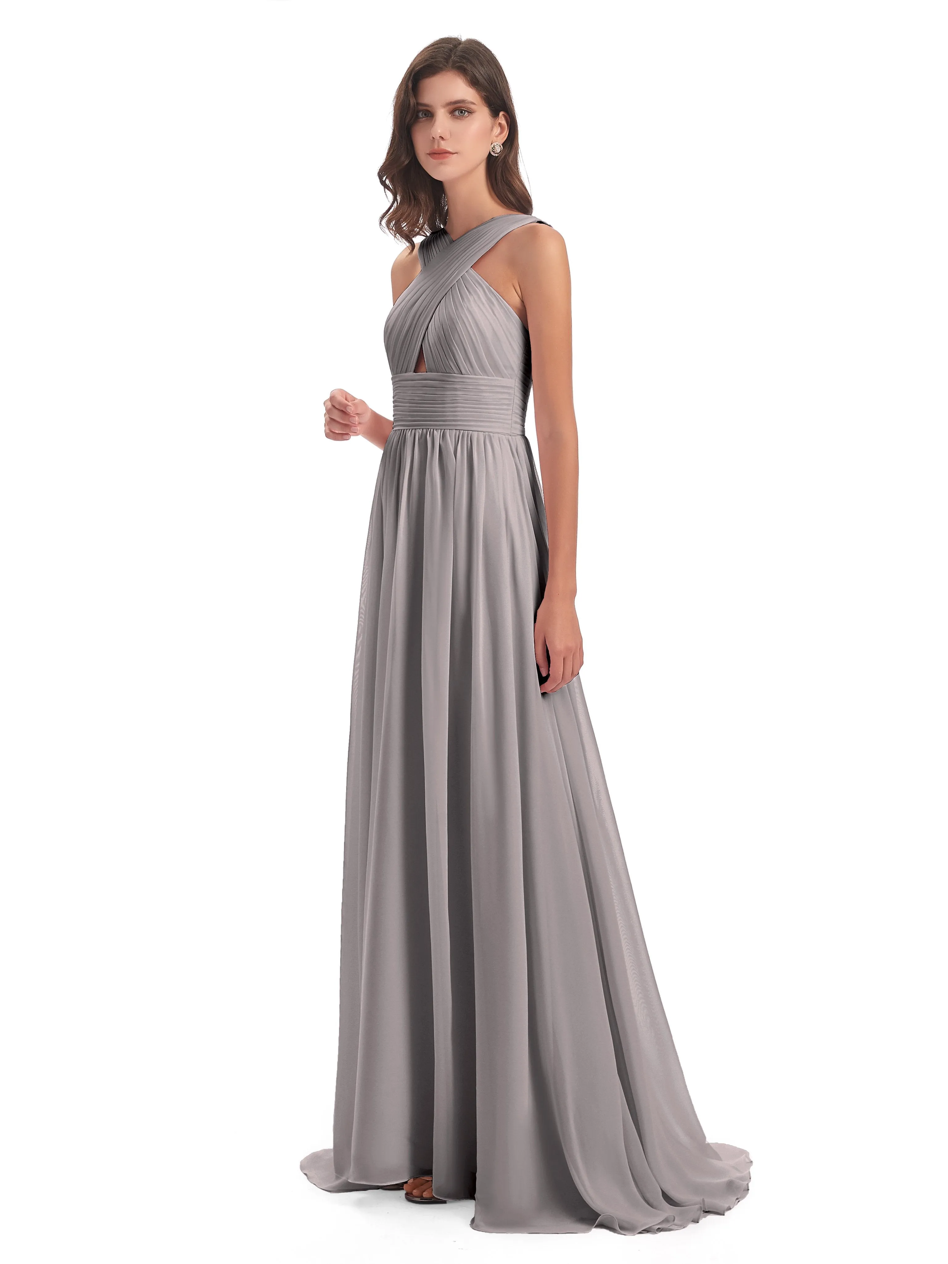 Millie Alarming Formal Sweep-Brush Train Chiffon Bridesmaid Dresses