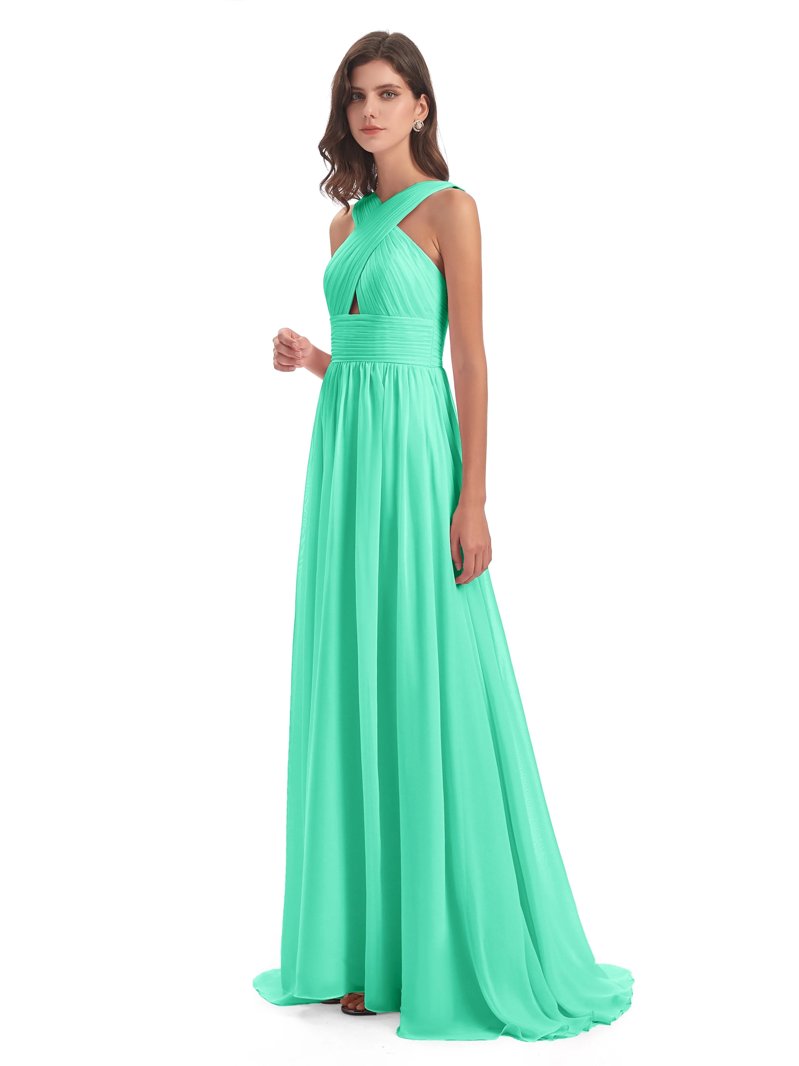 Millie Alarming Formal Sweep-Brush Train Chiffon Bridesmaid Dresses