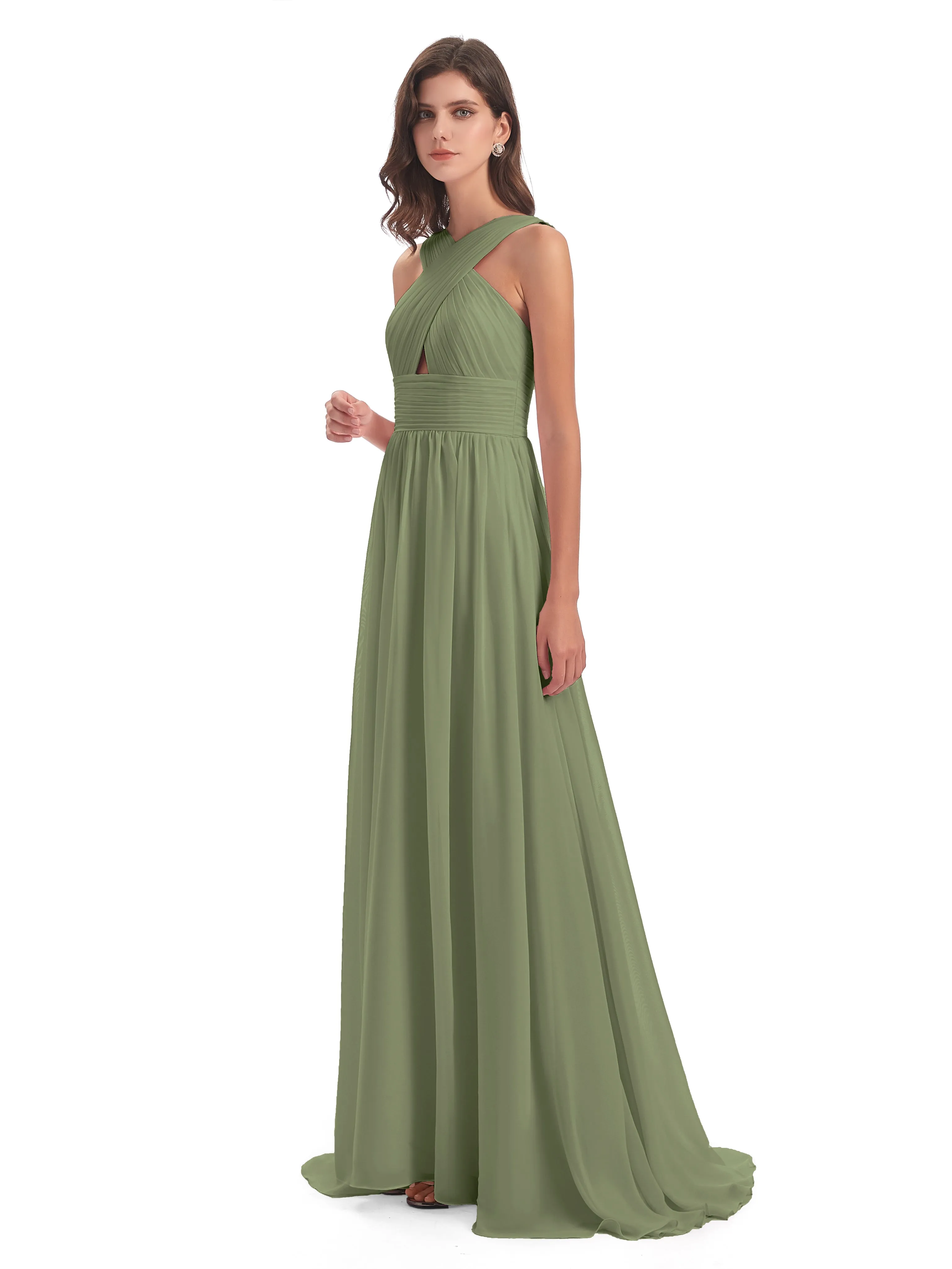 Millie Alarming Formal Sweep-Brush Train Chiffon Bridesmaid Dresses