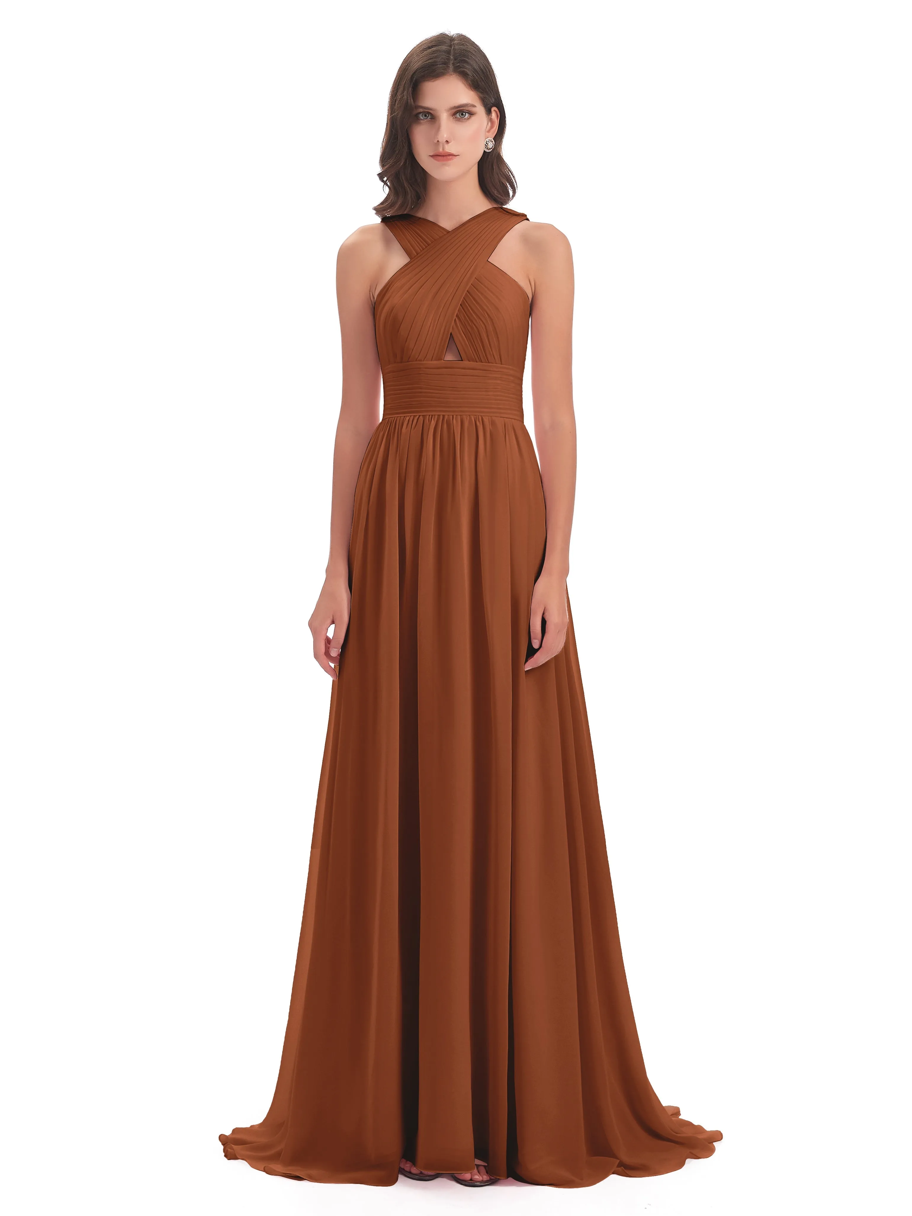 Millie Alarming Formal Sweep-Brush Train Chiffon Bridesmaid Dresses