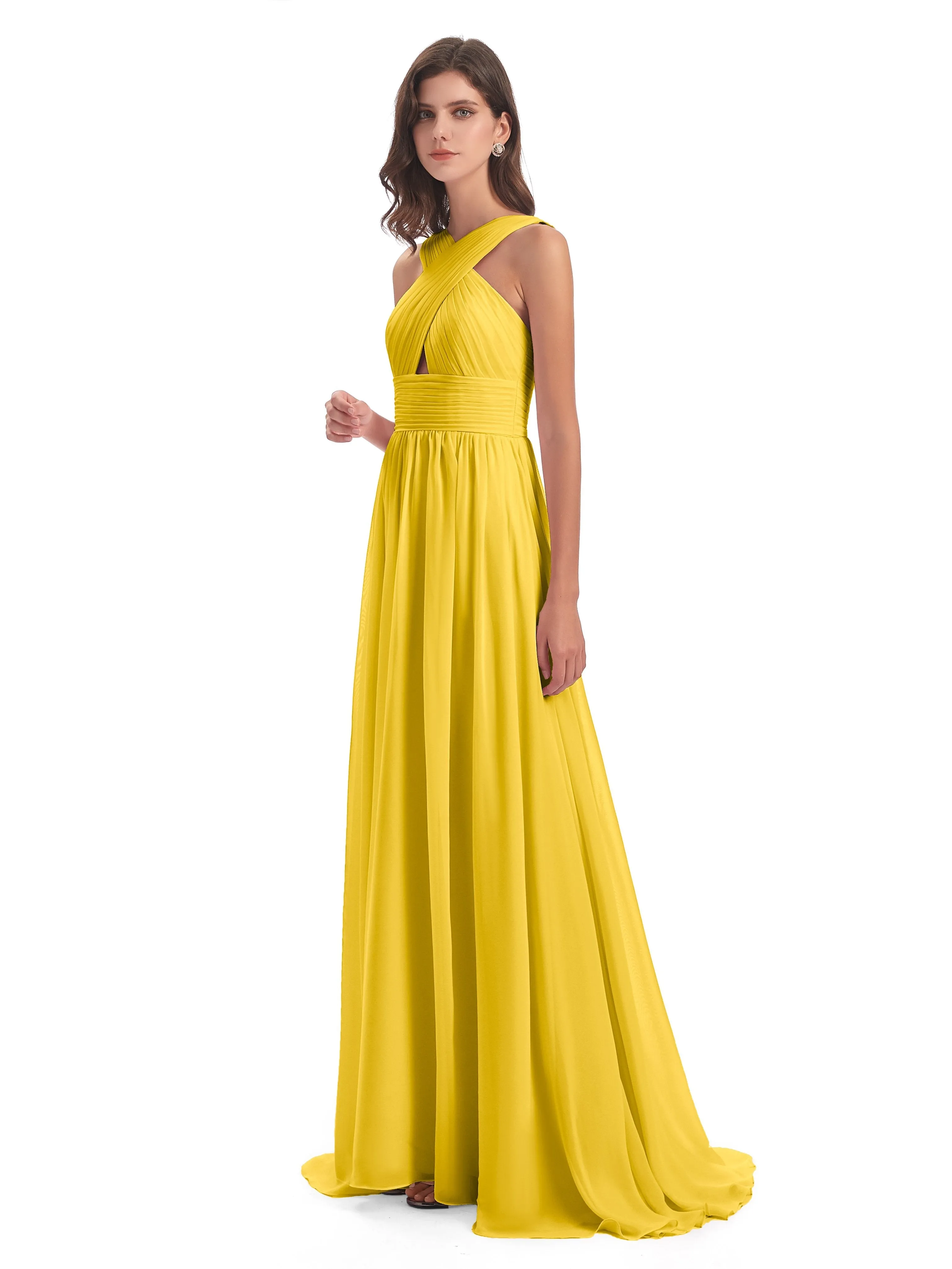 Millie Alarming Formal Sweep-Brush Train Chiffon Bridesmaid Dresses