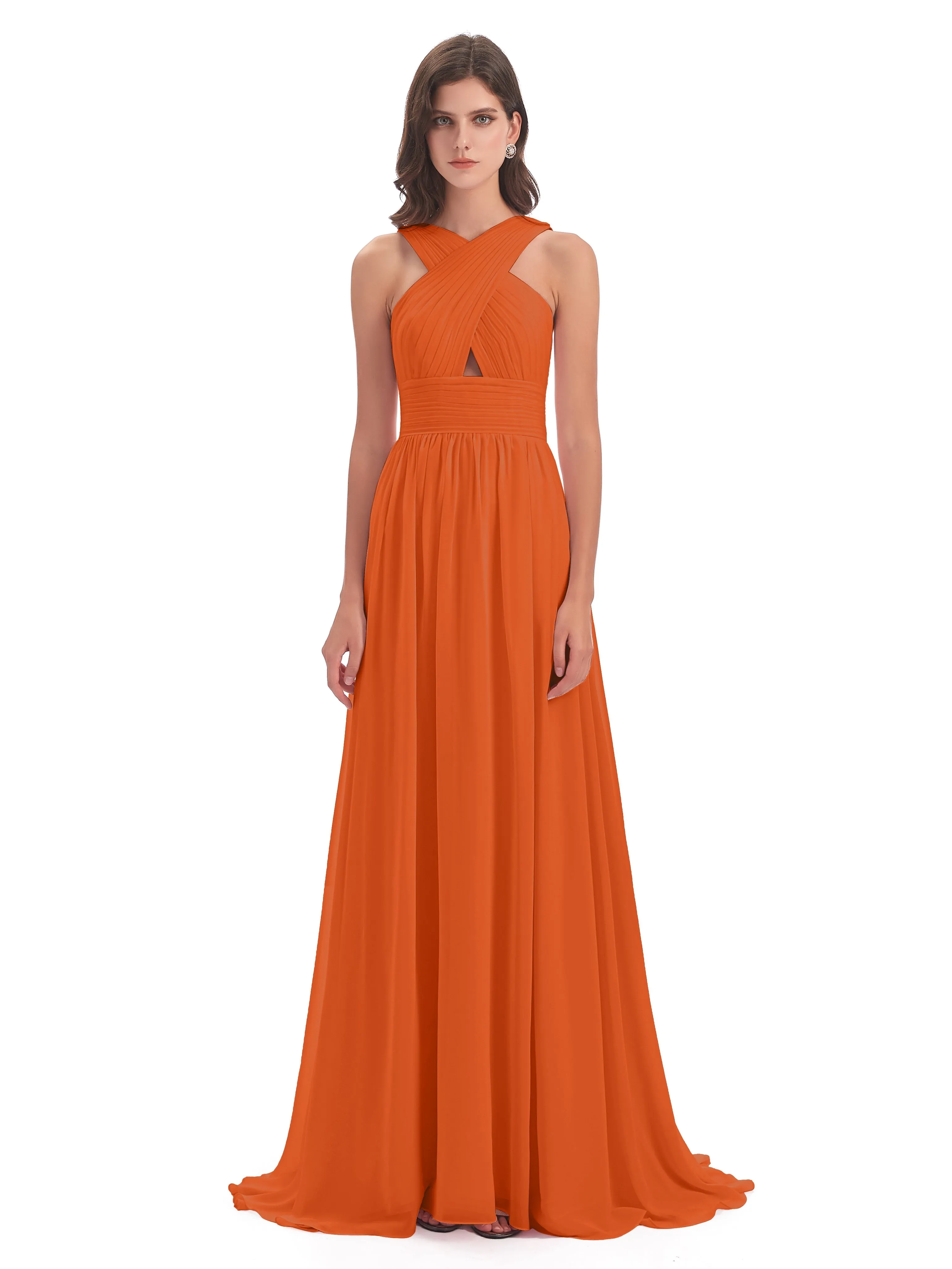 Millie Alarming Formal Sweep-Brush Train Chiffon Bridesmaid Dresses